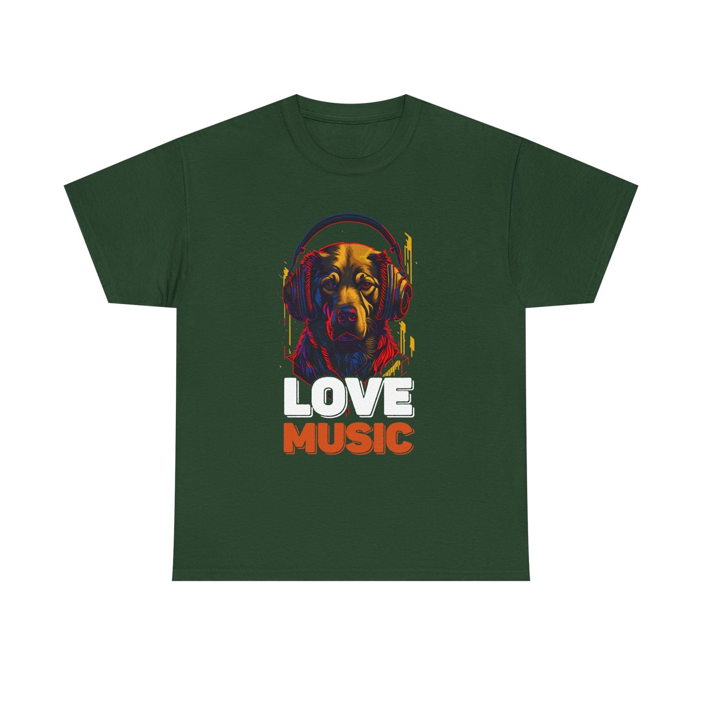 Love Music Dog Tee — Retro Headphones Graphic T-Shirt