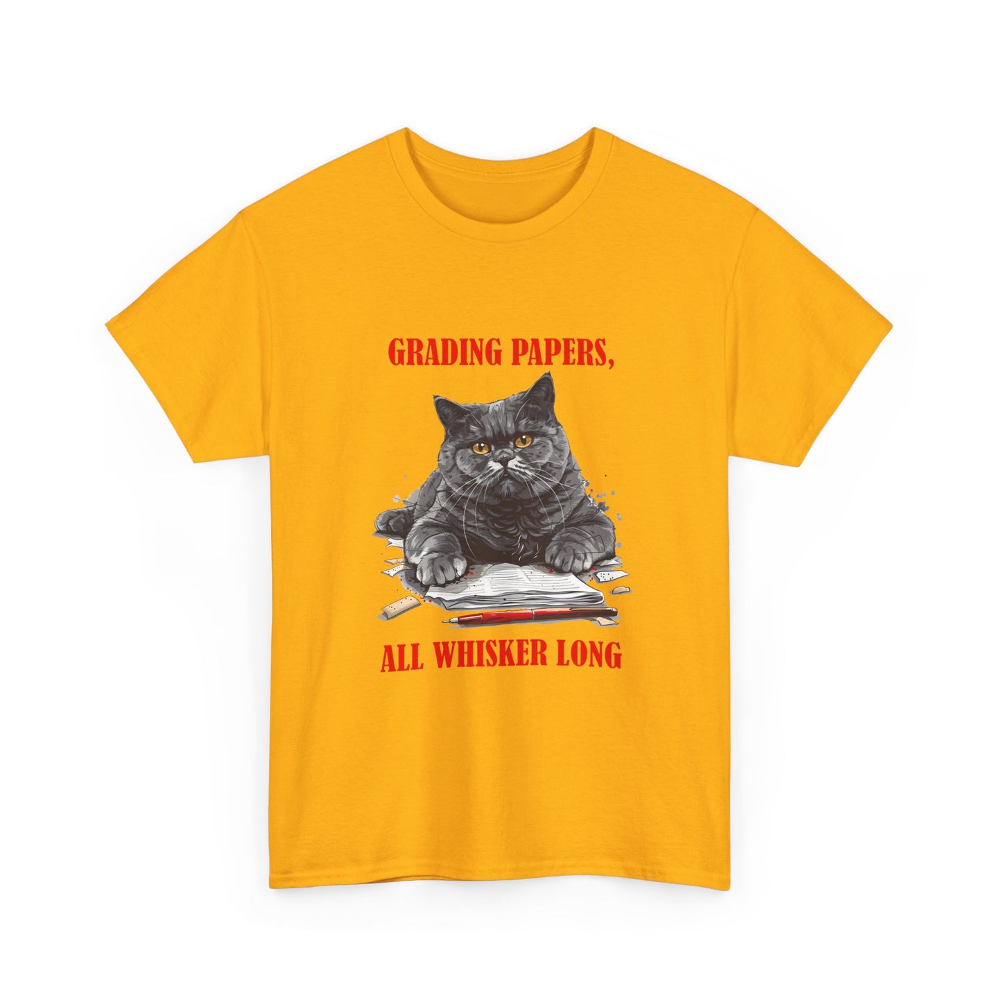 Teacher Cat T-Shirt — "Grading Papers, All Whisker Long" Funny Teacher Gift