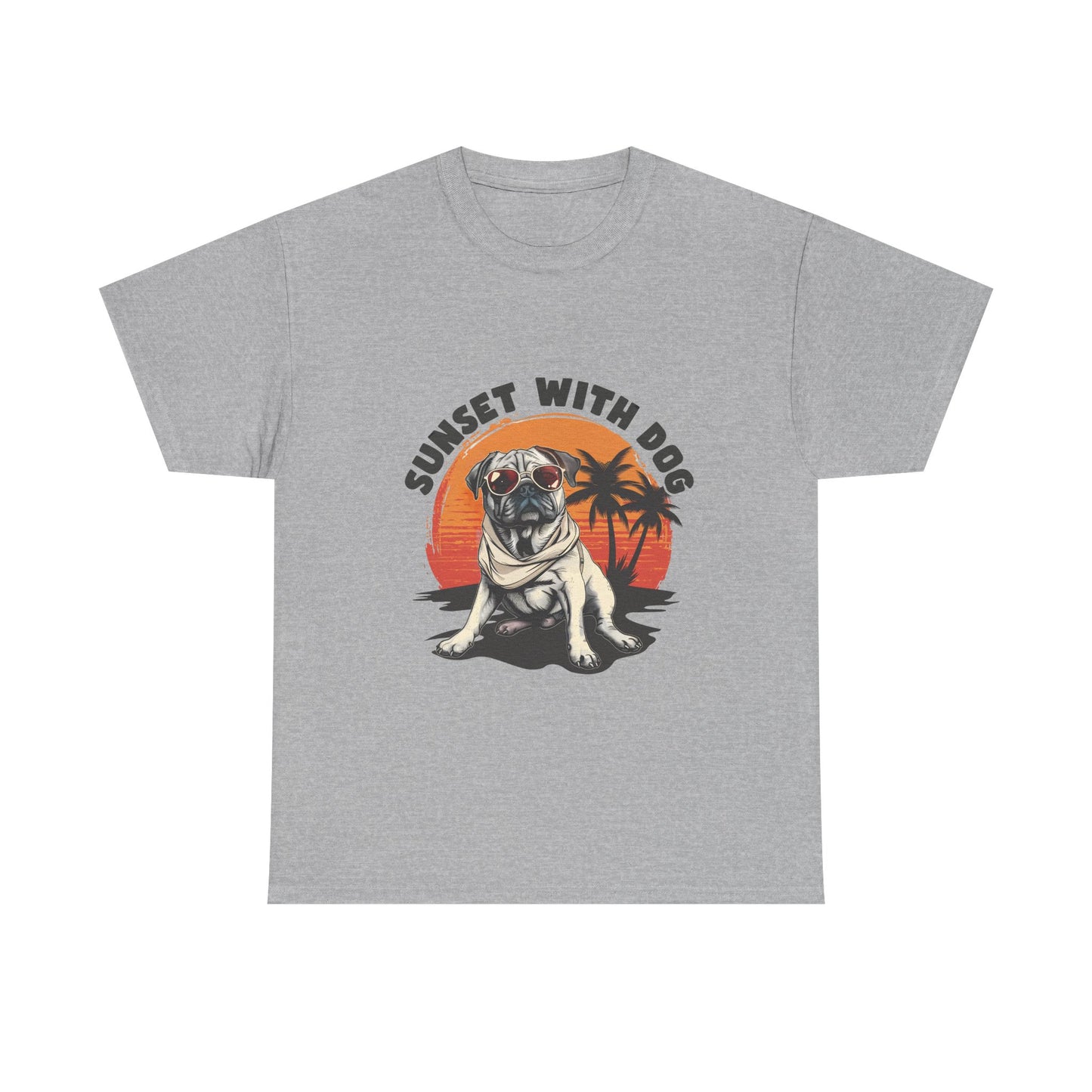 Sunset With Dog T-Shirt – Retro Beach Pug Tee