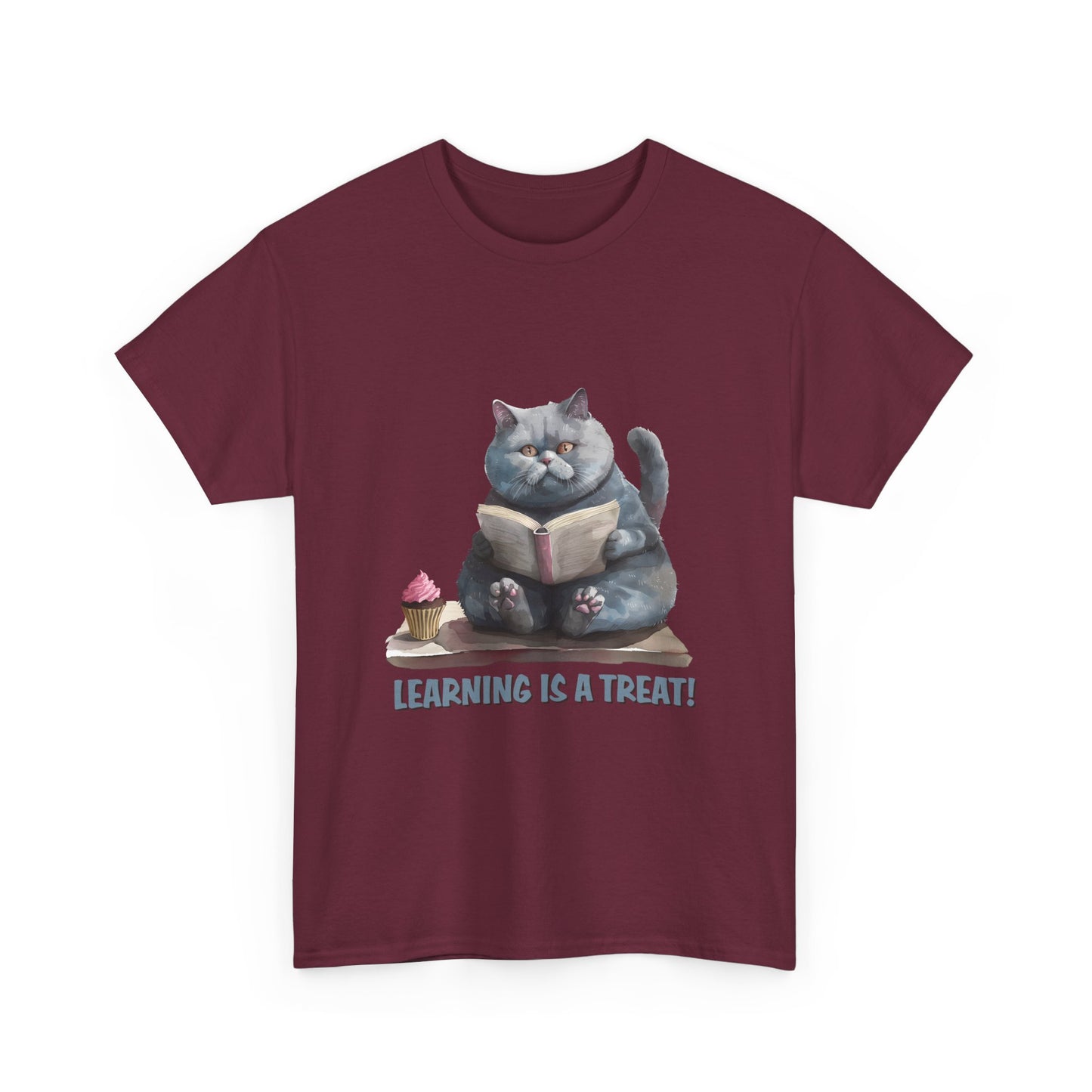 Cat Reading T-Shirt — "Learning Is a Treat" Cute Book Lover Tee
