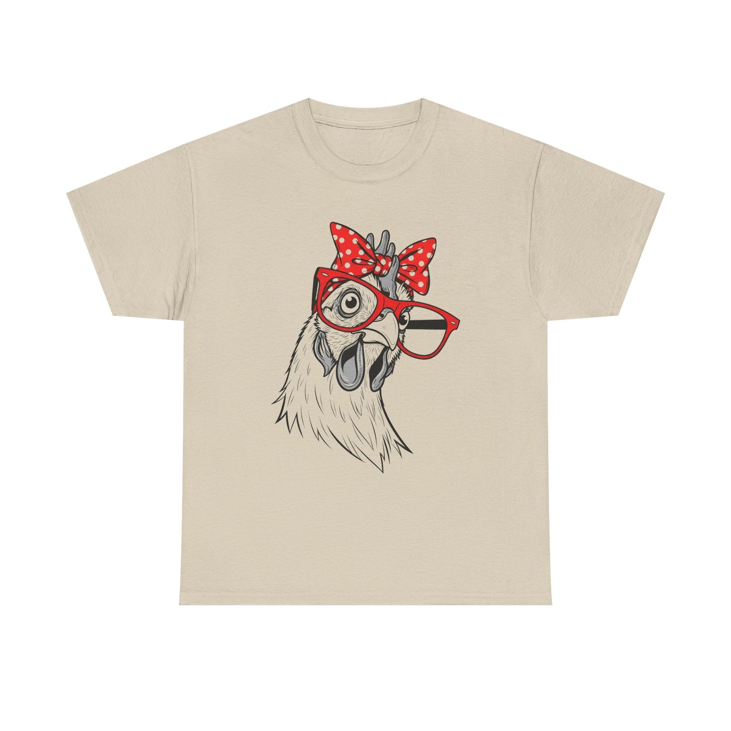 Chicken with Polka Dot Bow Tee - Cute Retro Hen Graphic T-Shirt