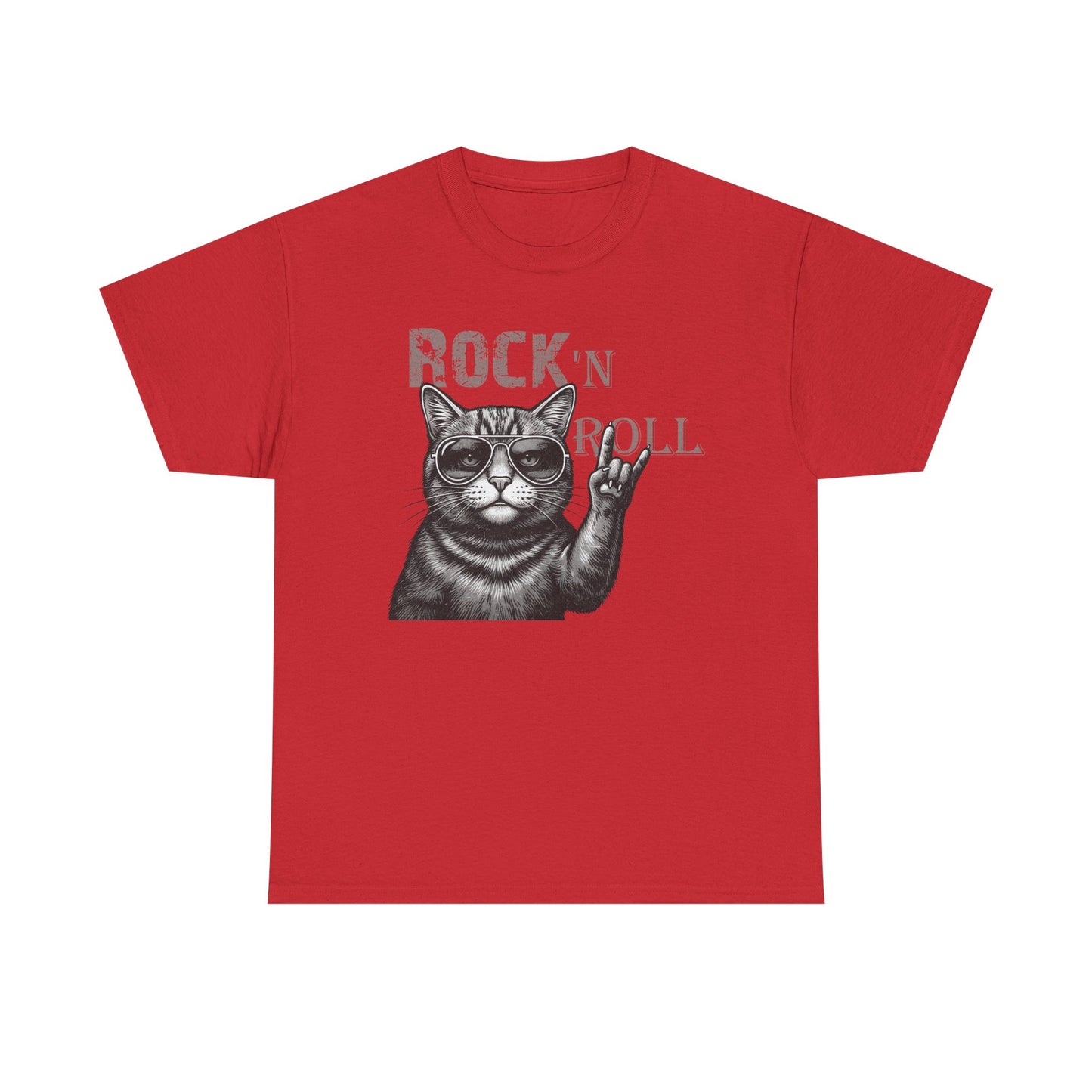 Rock 'N Roll Cat T-Shirt — Retro Cat Making Rock Hand Sign Tee