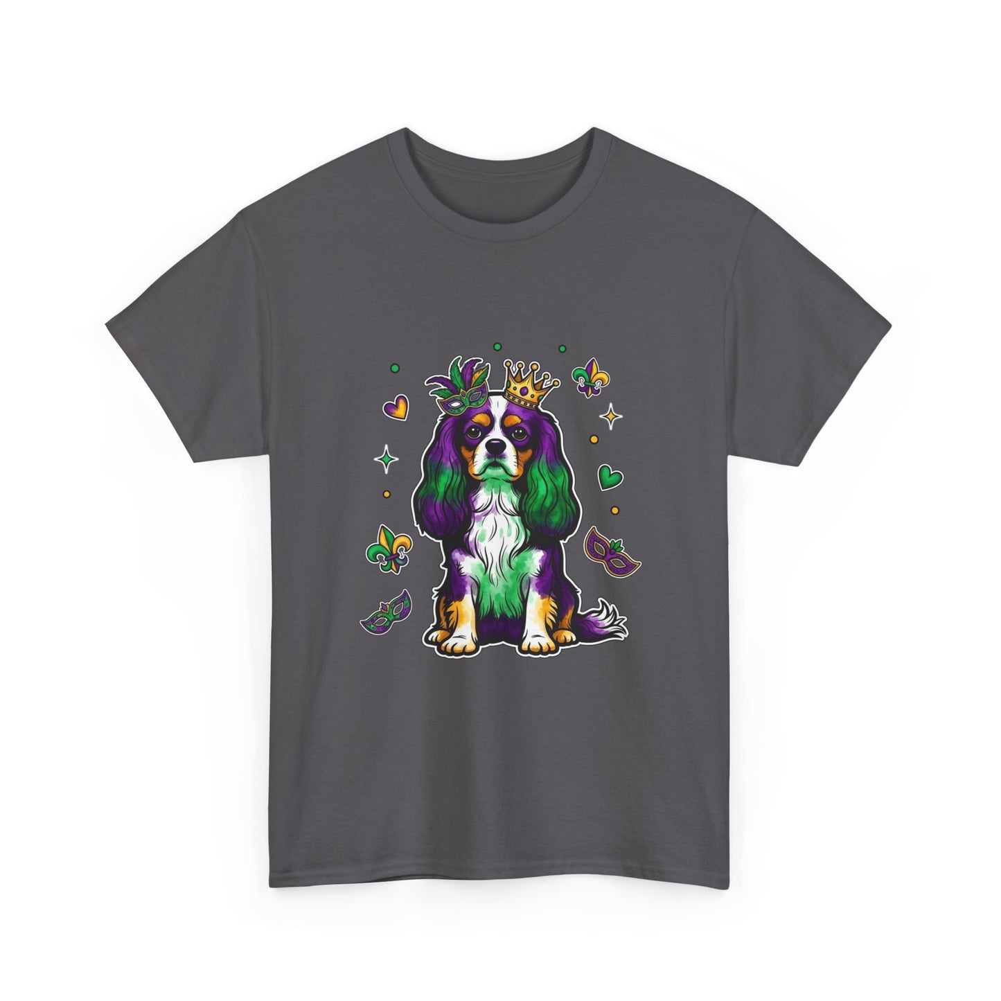 Mardi Gras Cavalier King Charles Dog T‑Shirt — King & Mask Festival Tee