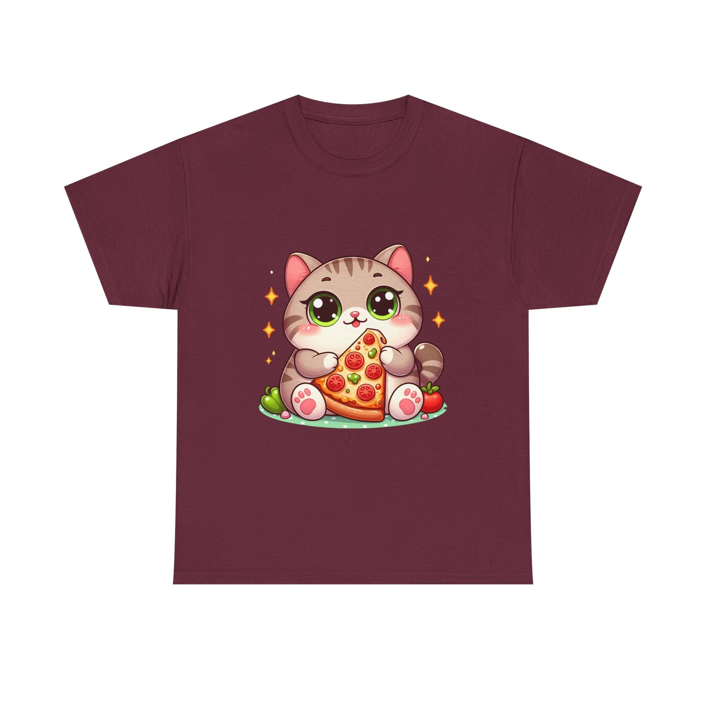 Cute Cat Eating Pizza T-Shirt — Kawaii Cat Pizza Tee