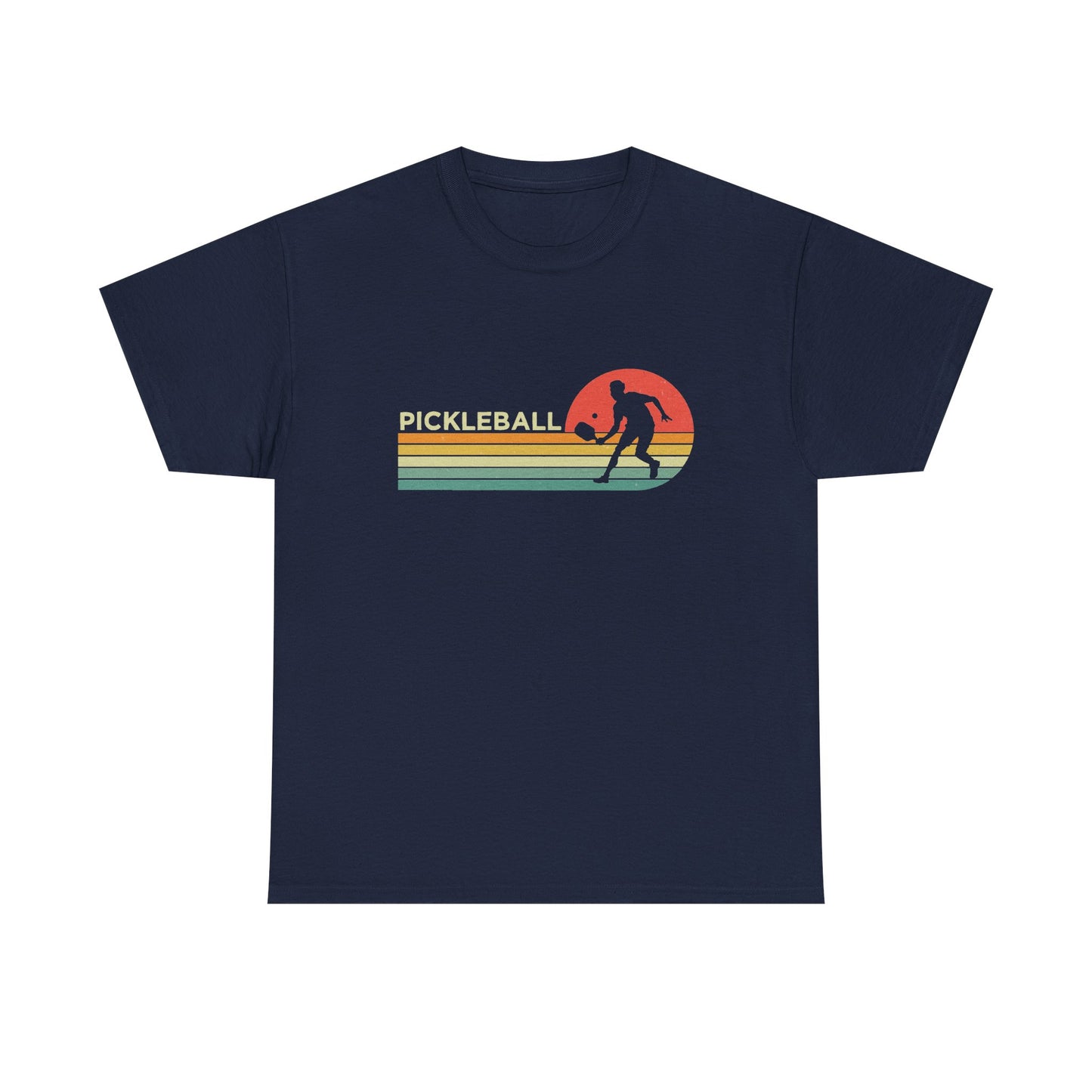 Pickleball Retro Sunset Tee — Vintage Striped Pickleball Player T-Shirt