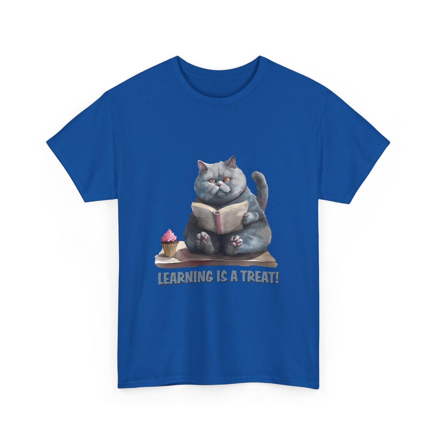 Cat Reading T-Shirt — "Learning Is a Treat" Cute Book Lover Tee