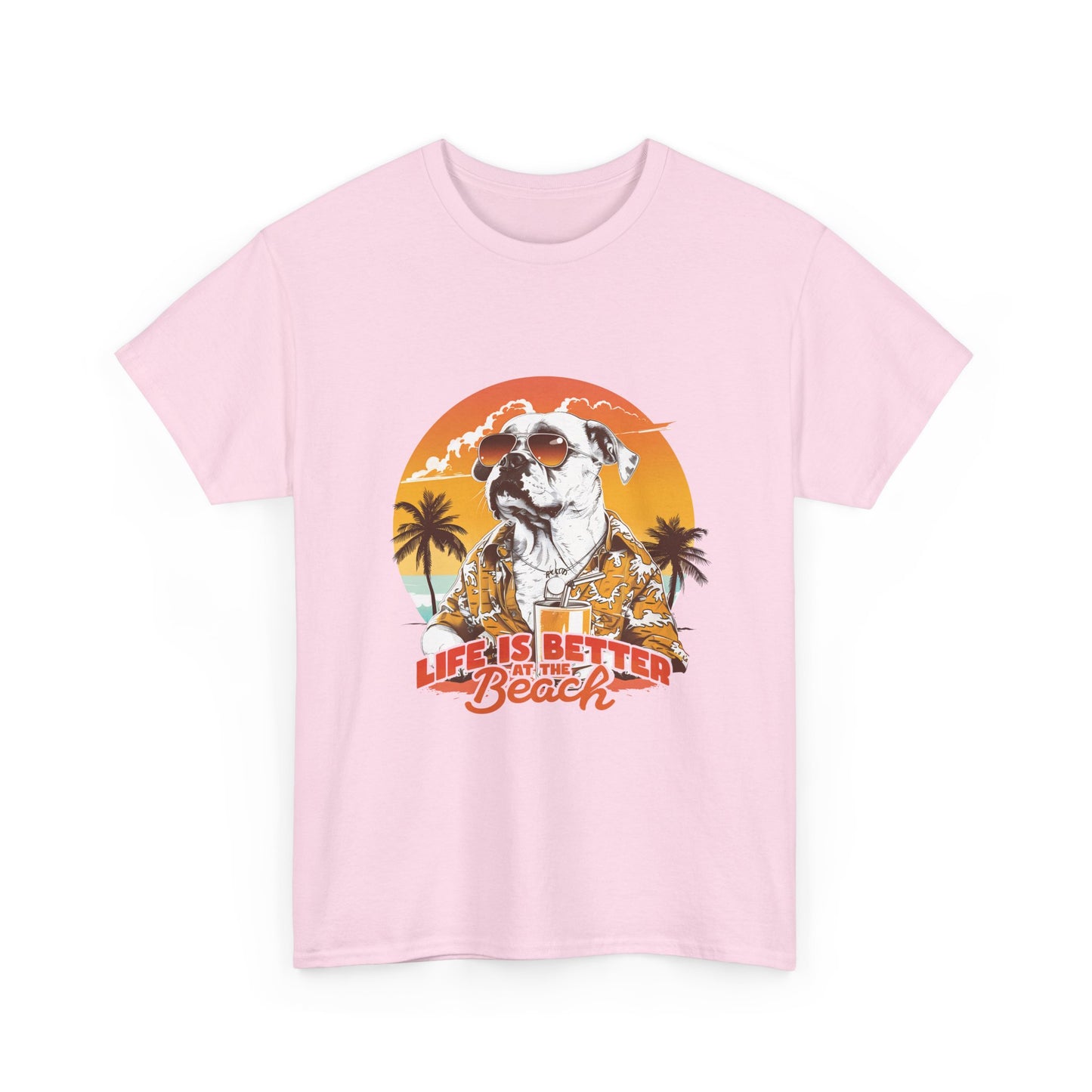 Beach Dog T‑Shirt — "Life Is Better at the Beach" Vintage Sunset Tee