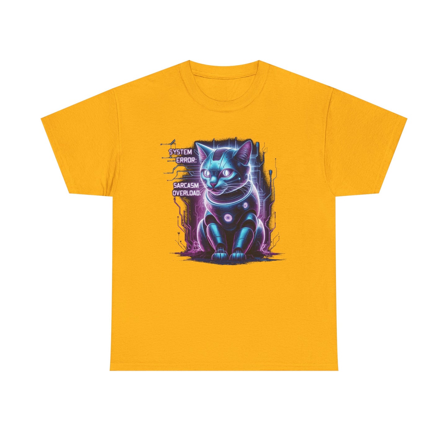 Neon Cyberpunk Lucky Cat T-Shirt — "Problem Solver, Sarcasm Overload"