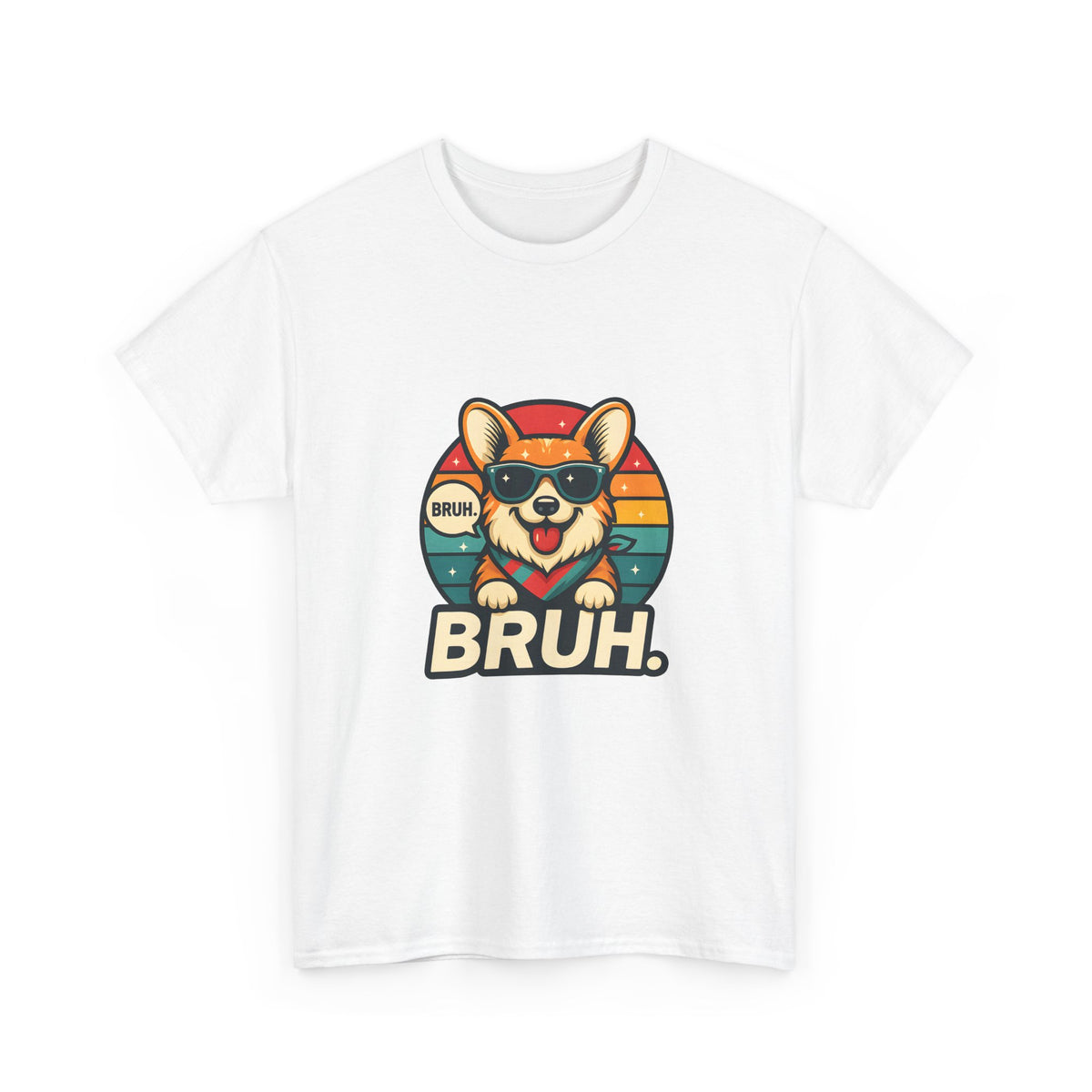 Corgi 'BRUH' Graphic Tee - Retro Sunglasses Dog T-Shirt