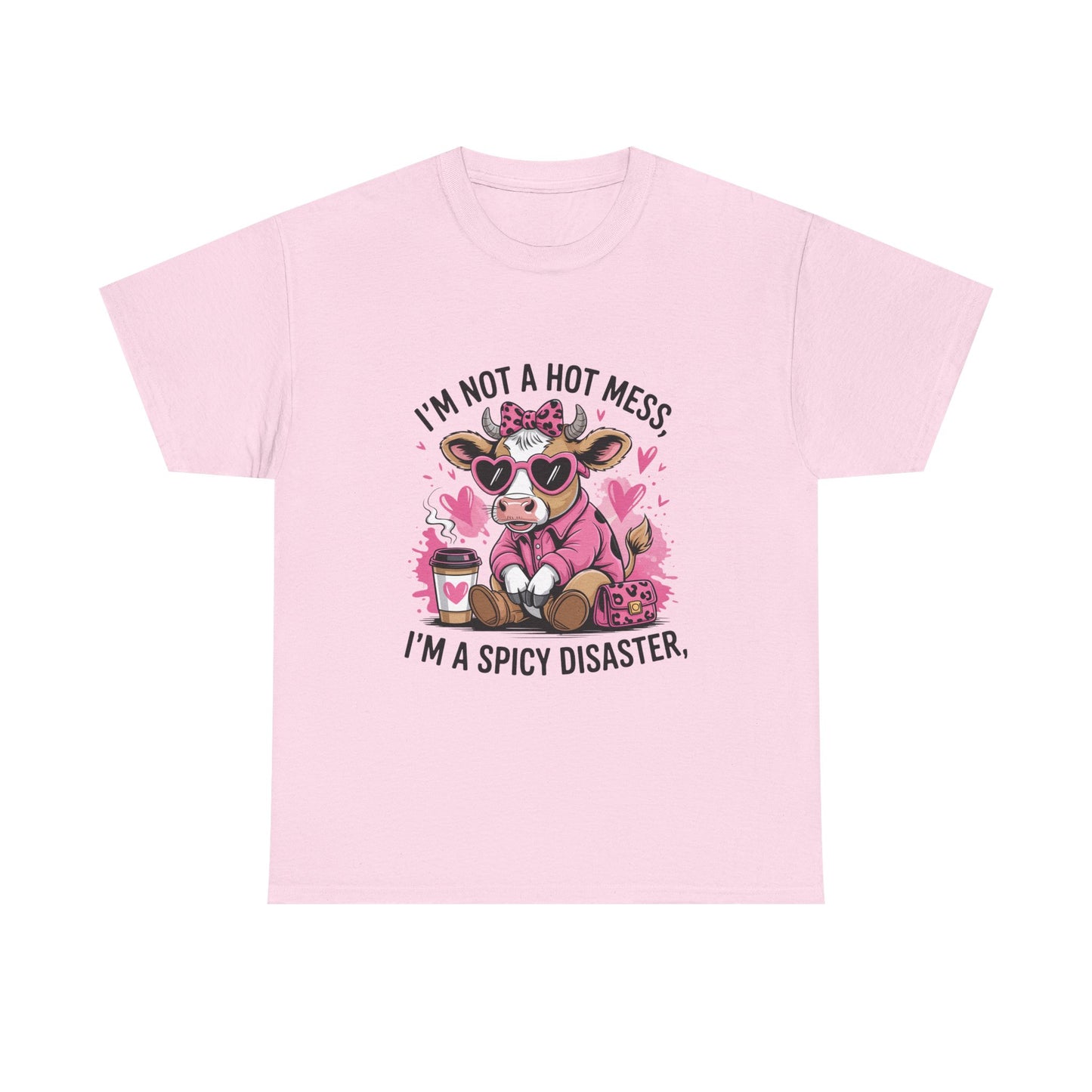 T‑Shirt — "I’m Not a Hot Mess, I’m a Spicy Disaster" Cute Cow Graphic Tee