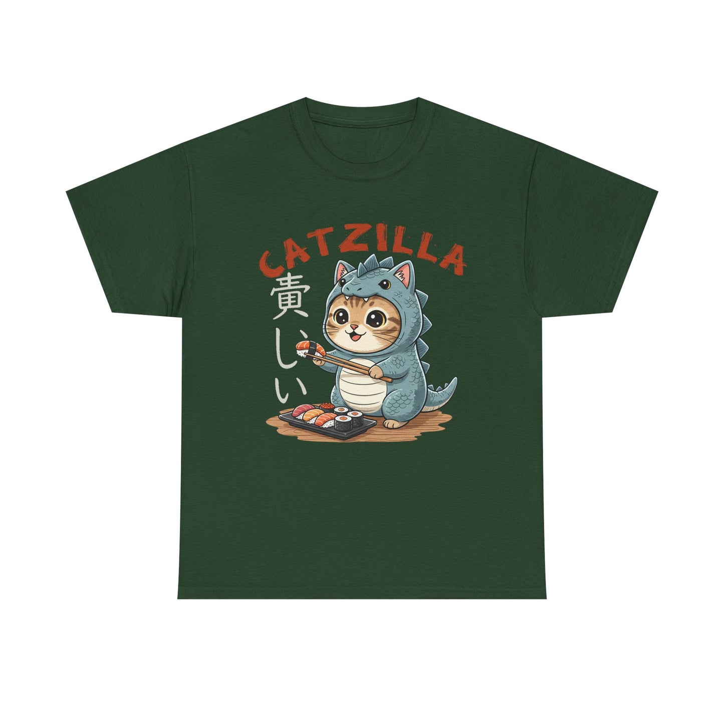 Catzilla T-Shirt — Cute Cat Dinosaur Costume Eating Sushi Graphic Tee