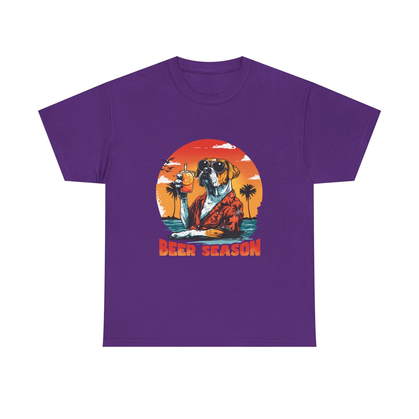 Beer Season T-Shirt — Vintage Sunset Dog Holding Beer