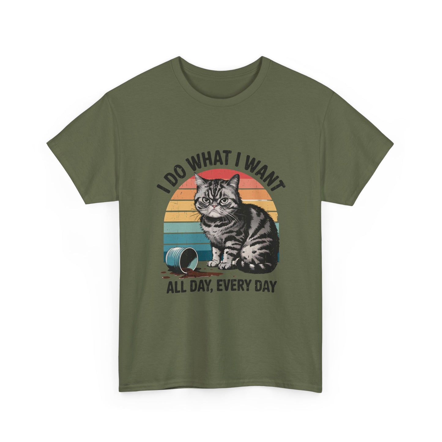 Cat Graphic Tee — "I Do What I Want All Day, Every Day" Vintage Sunset T-Shirt
