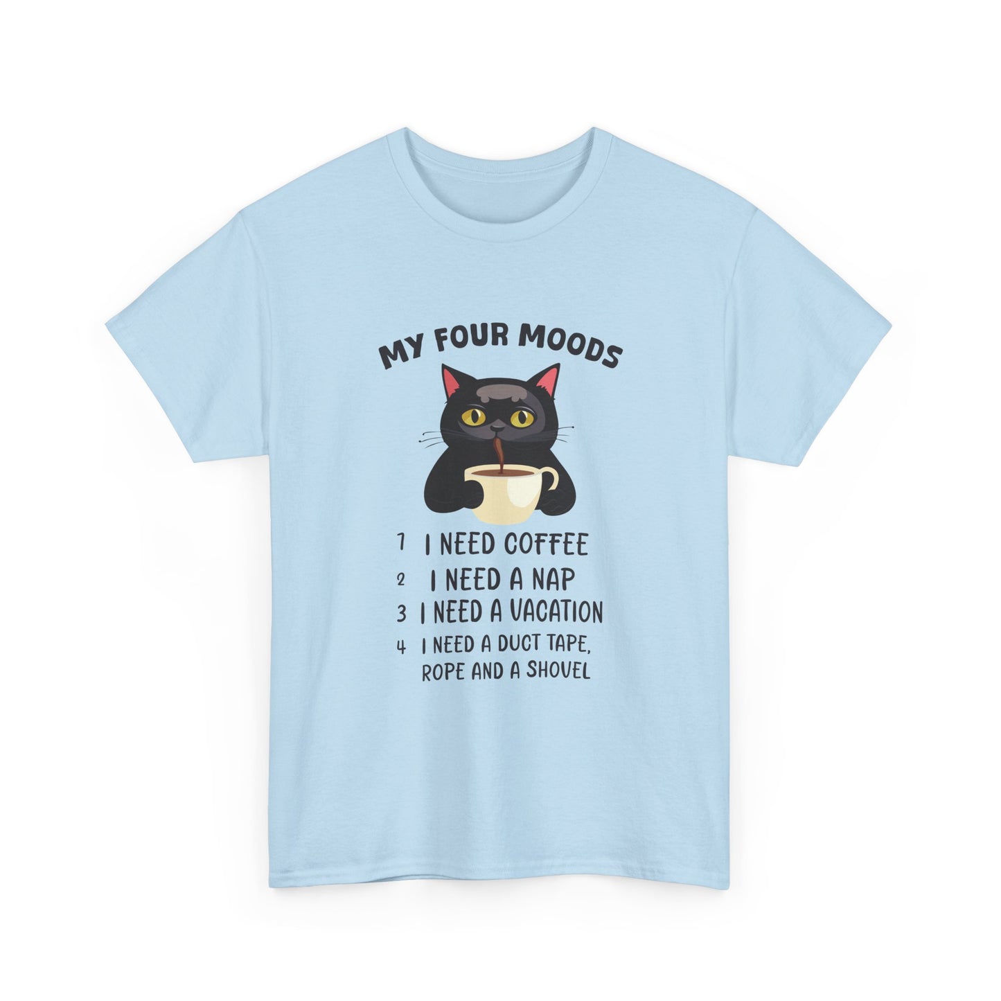 Cat 'My Four Moods' Coffee Tee — Funny Cat Coffee Shirt
