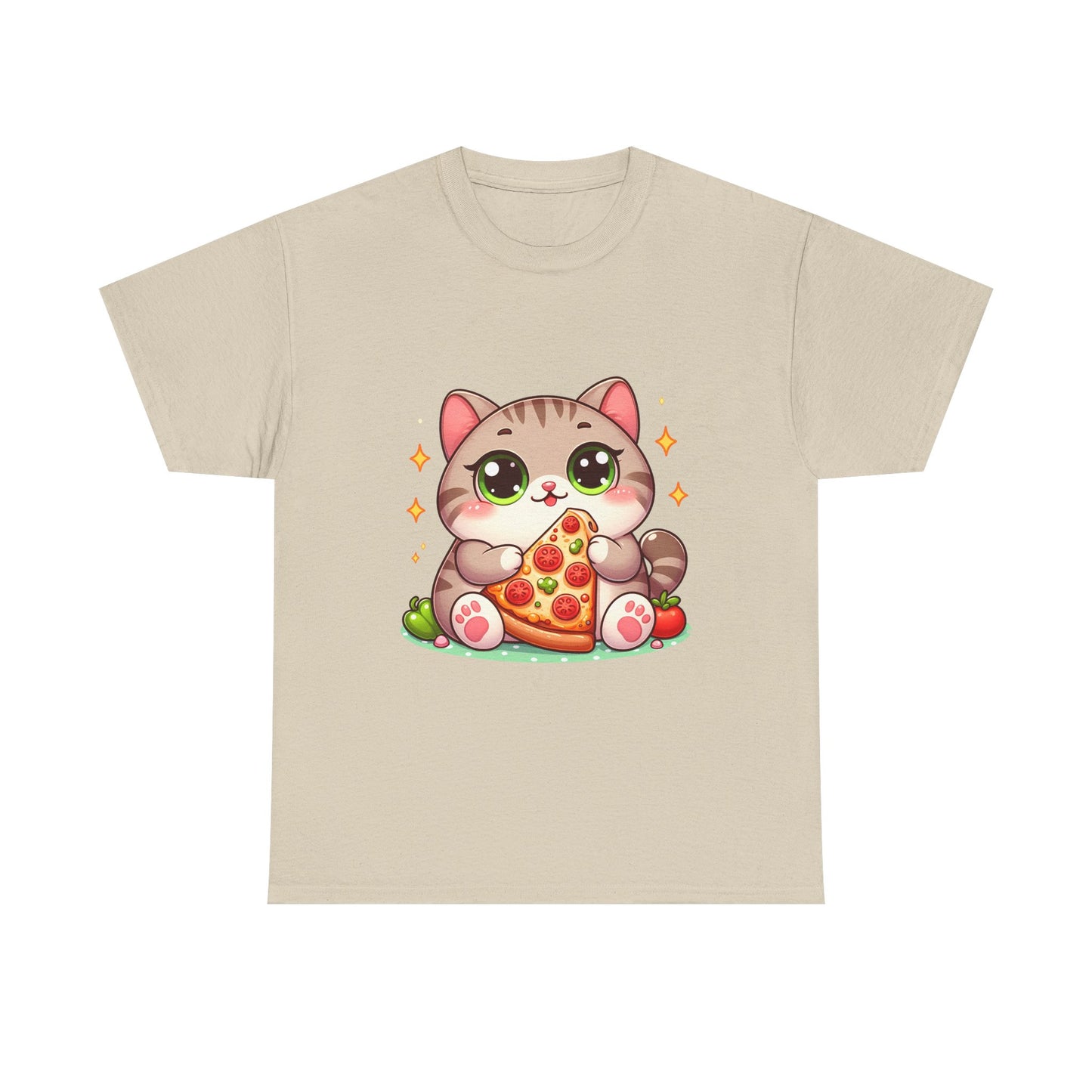 Cute Cat Eating Pizza T-Shirt — Kawaii Cat Pizza Tee