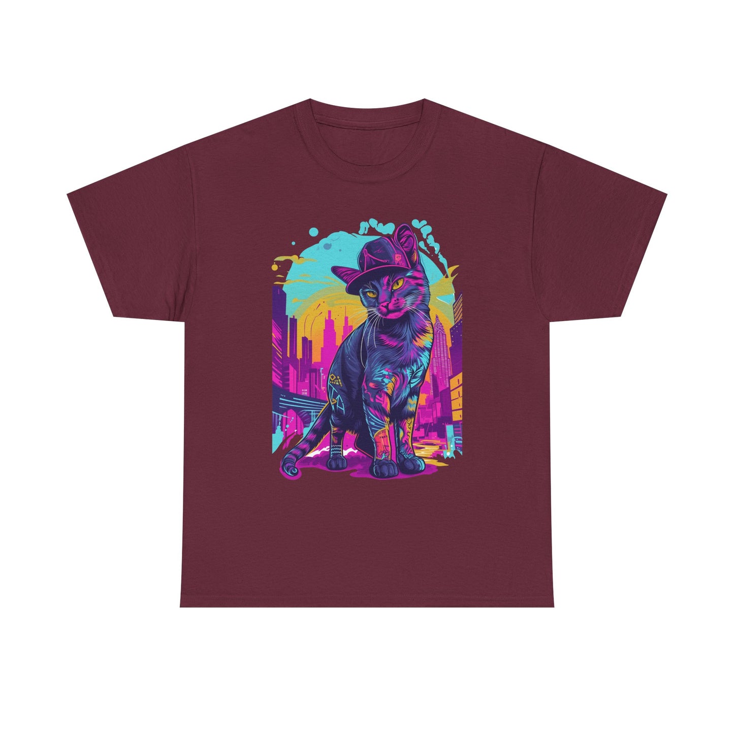 Neon City Cat Tee — Retro Vaporwave Cat T-Shirt