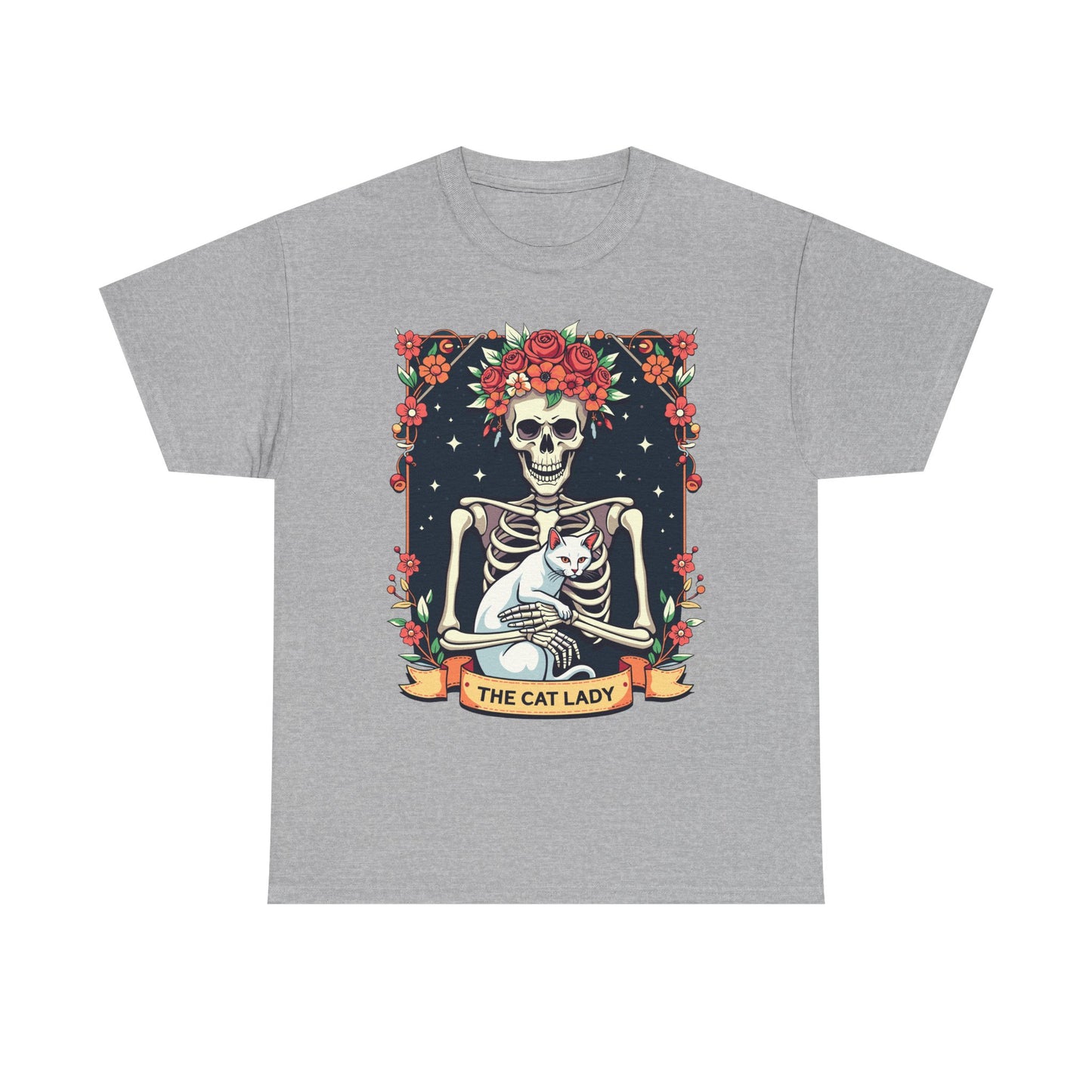Cat Lady Skeleton T-Shirt — Floral Day of the Dead Cat Tee