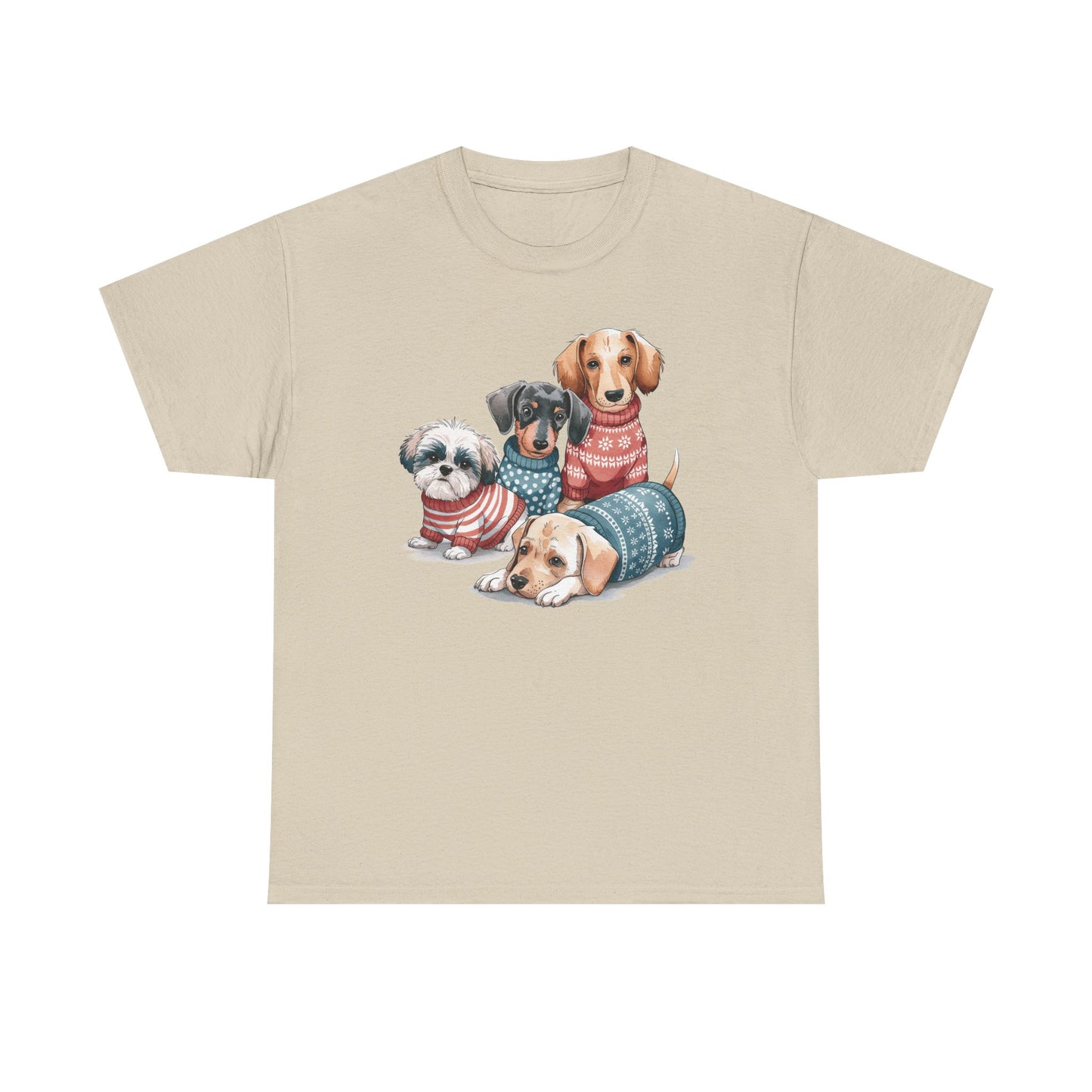 Dog Squad Tee — Cute Puppies in Cozy Sweaters Graphic T-Shirt