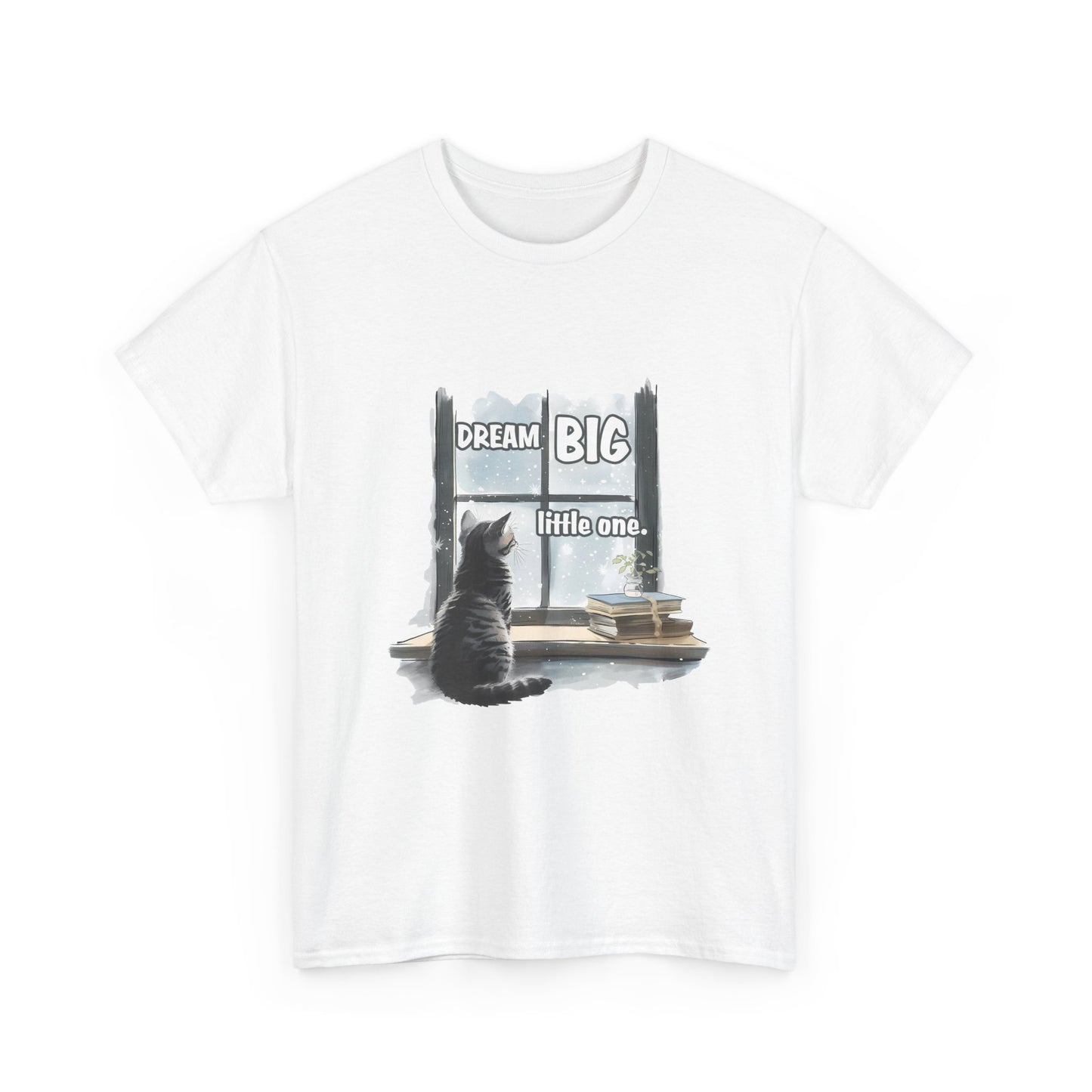 Dream Big Little One T‑Shirt — Cat at Window Inspirational Kids Tee