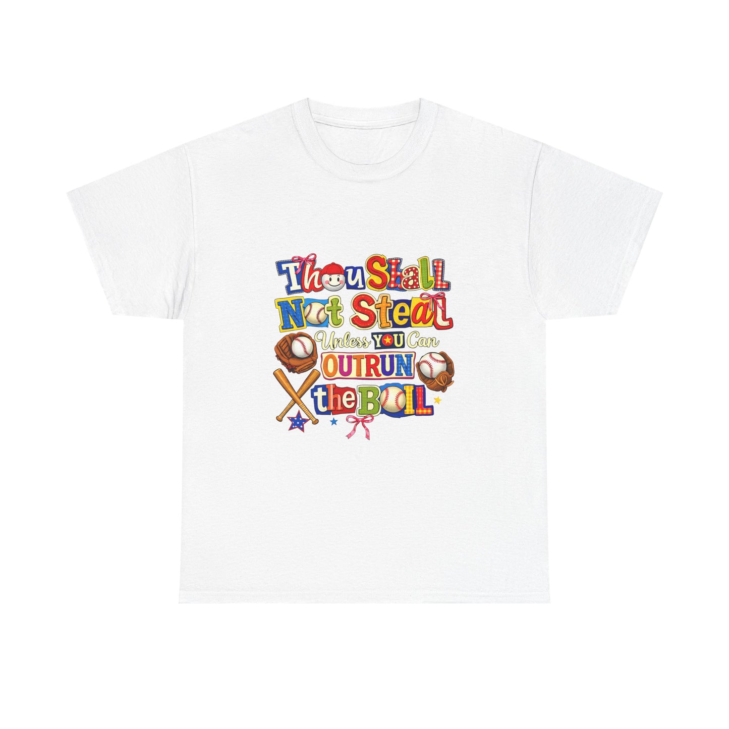 Baseball Mom/Coach T-Shirt – "Thou Shall Not Steal Unless You Can Outrun The Ball" Colorful Sports Tee