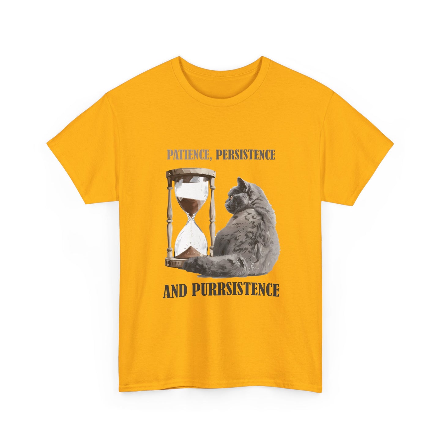 Cat Hourglass T‑Shirt — "Patience, Persistence and Purrsistence" Funny Cat Tee