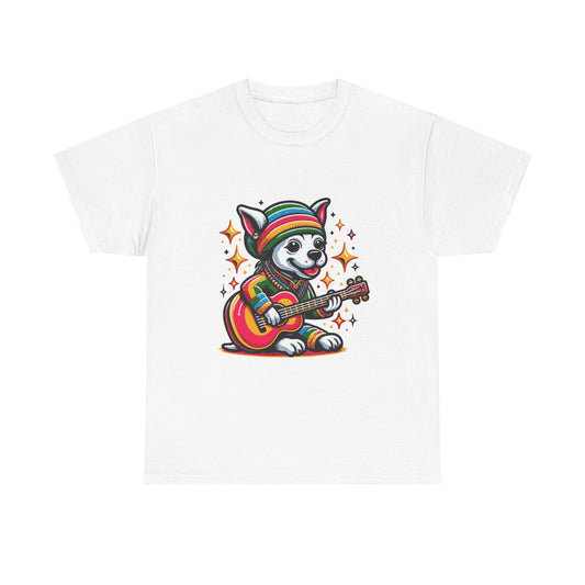 Pup Reggae Guitar Tee — Cute Dog Playing Guitar Graphic T-Shirt