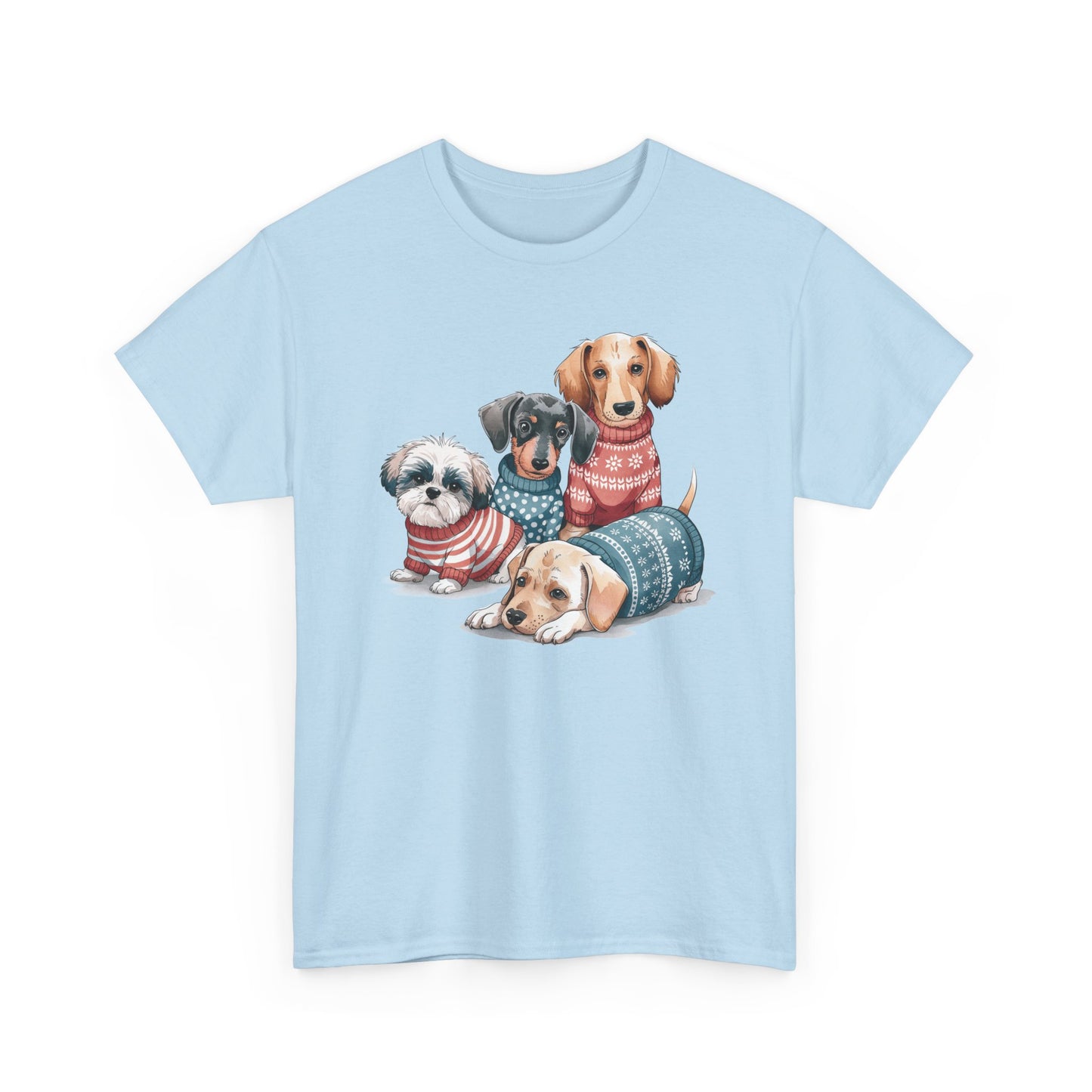 Dog Squad Tee — Cute Puppies in Cozy Sweaters Graphic T-Shirt