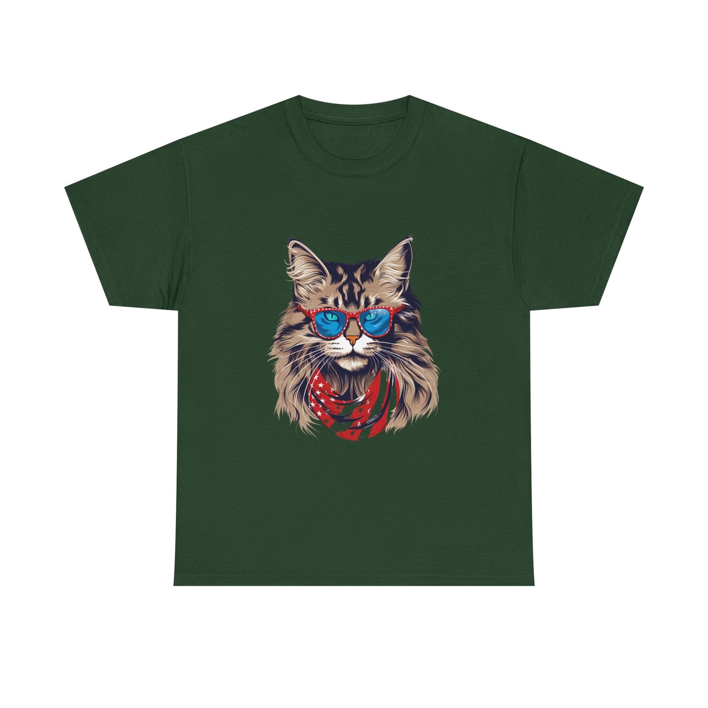 Patriotic Cat Tee — Cat with American Flag Bandana & Sunglasses T-Shirt