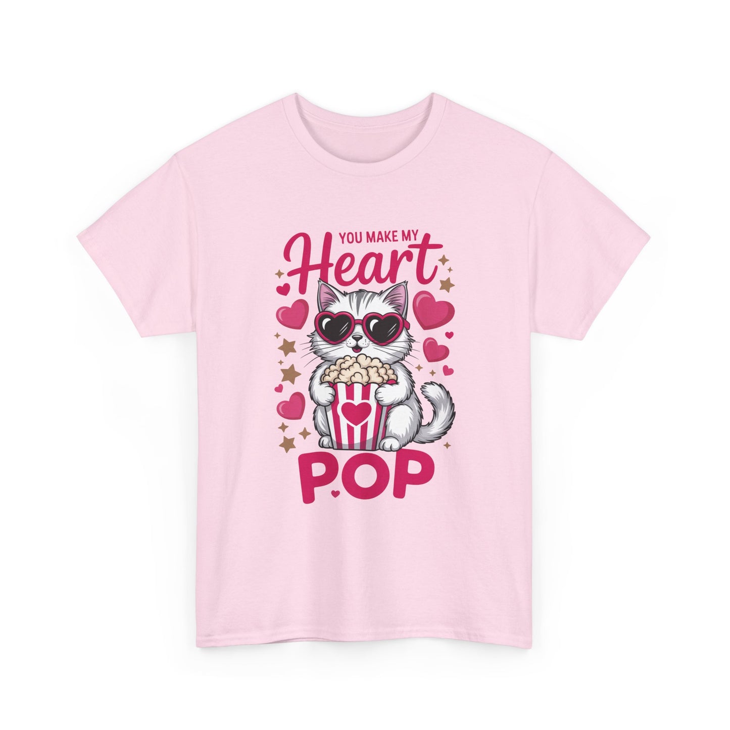 Cat Popcorn Tee — "You Make My Heart Pop" Cute Cat Valentine T-Shirt