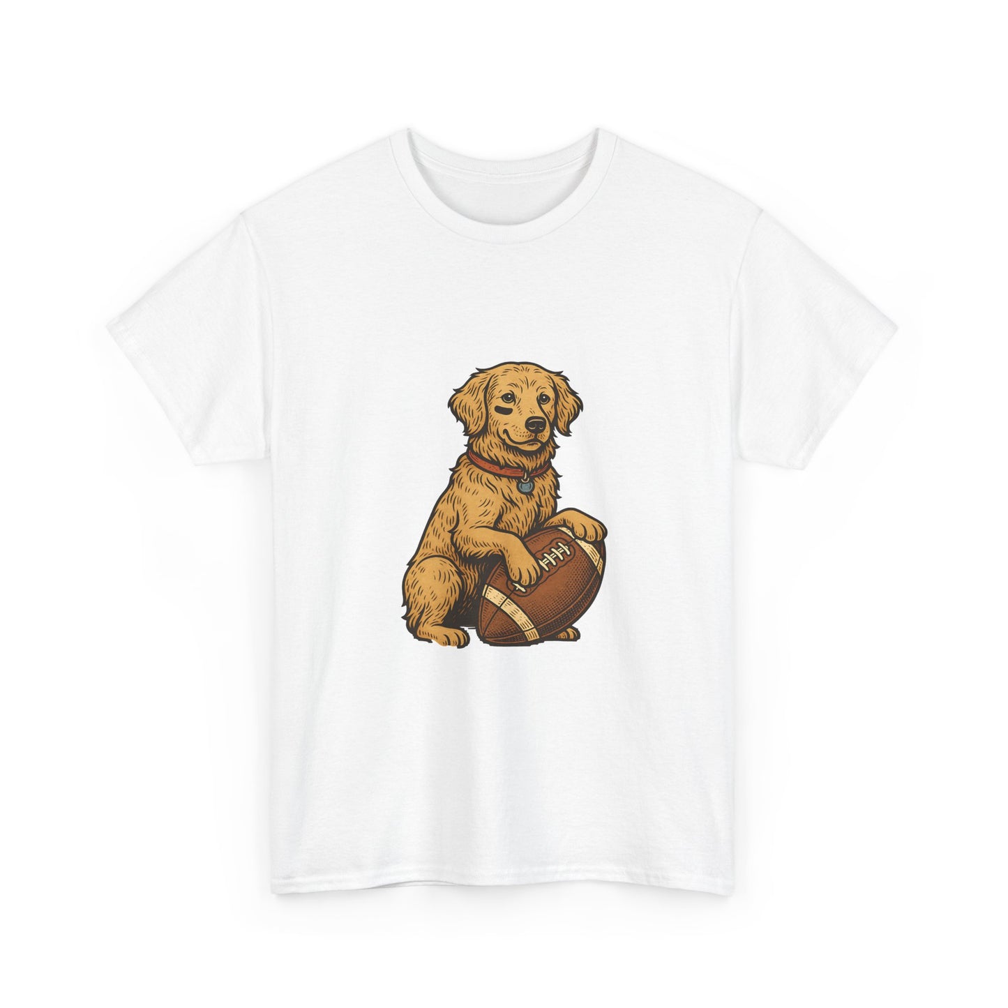 Golden Retriever Puppy Football Tee — Cute Dog with Football Graphic T-Shirt