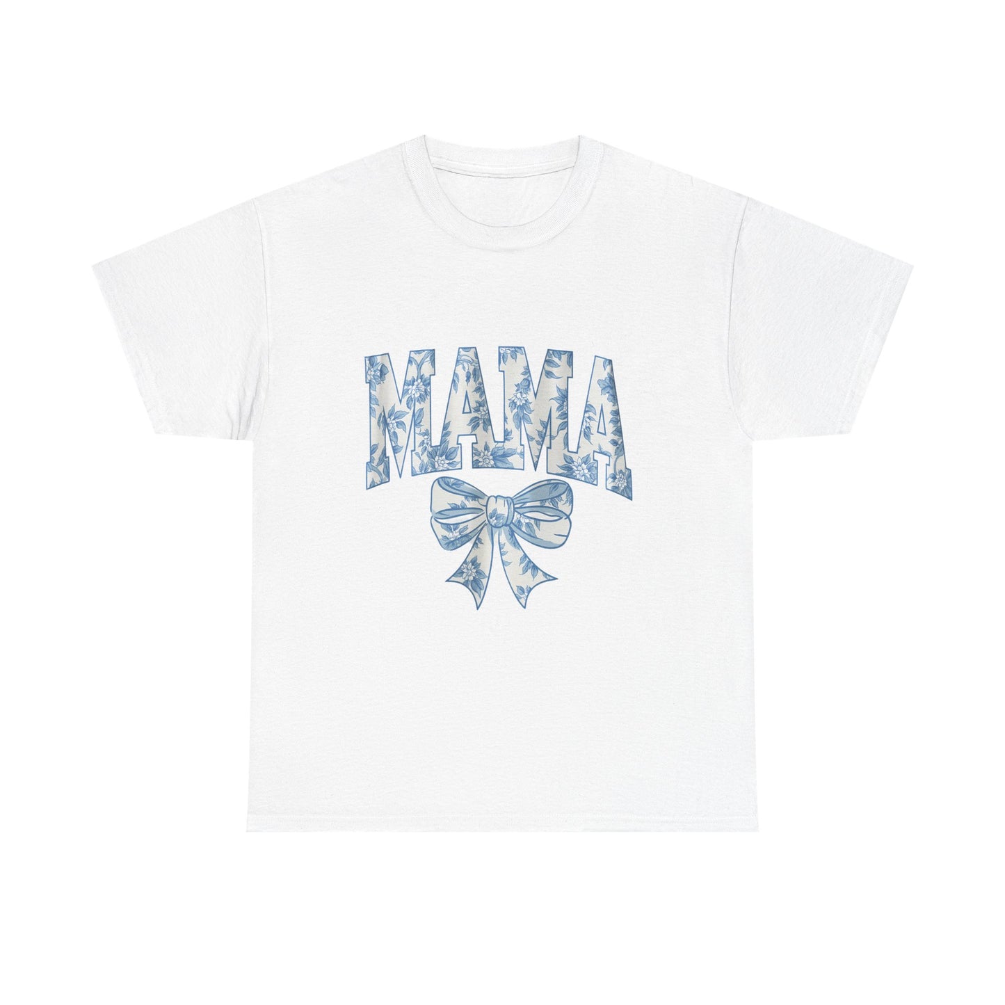 Mama Floral Bow Tee — Blue Watercolor Mom Shirt for Mother's Day