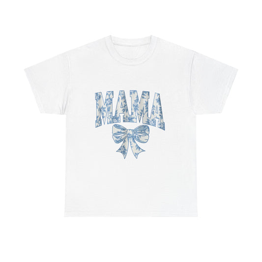Mama Floral Bow Tee — Blue Watercolor Mom Shirt for Mother's Day