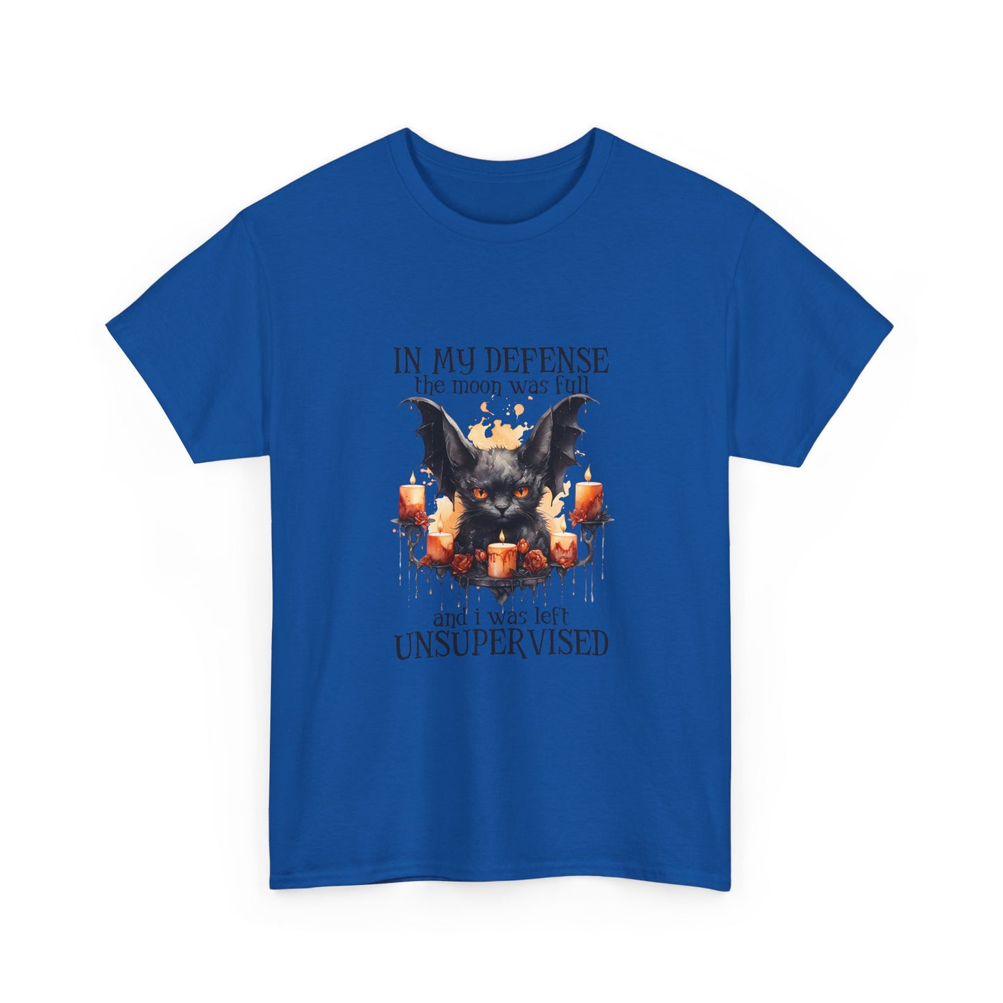 Bat Candle Tee - "In My Defense the Moon Was Full" Halloween Graphic T-Shirt
