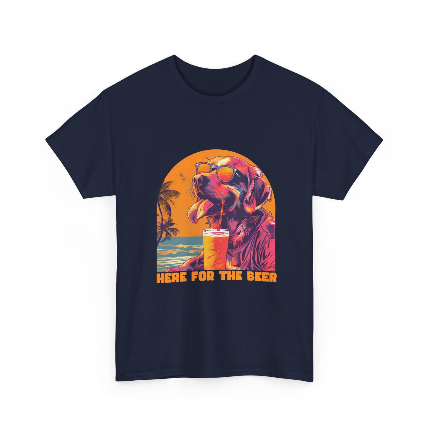 Here For The Beer T-Shirt — Retro Flamingo Beach Tee