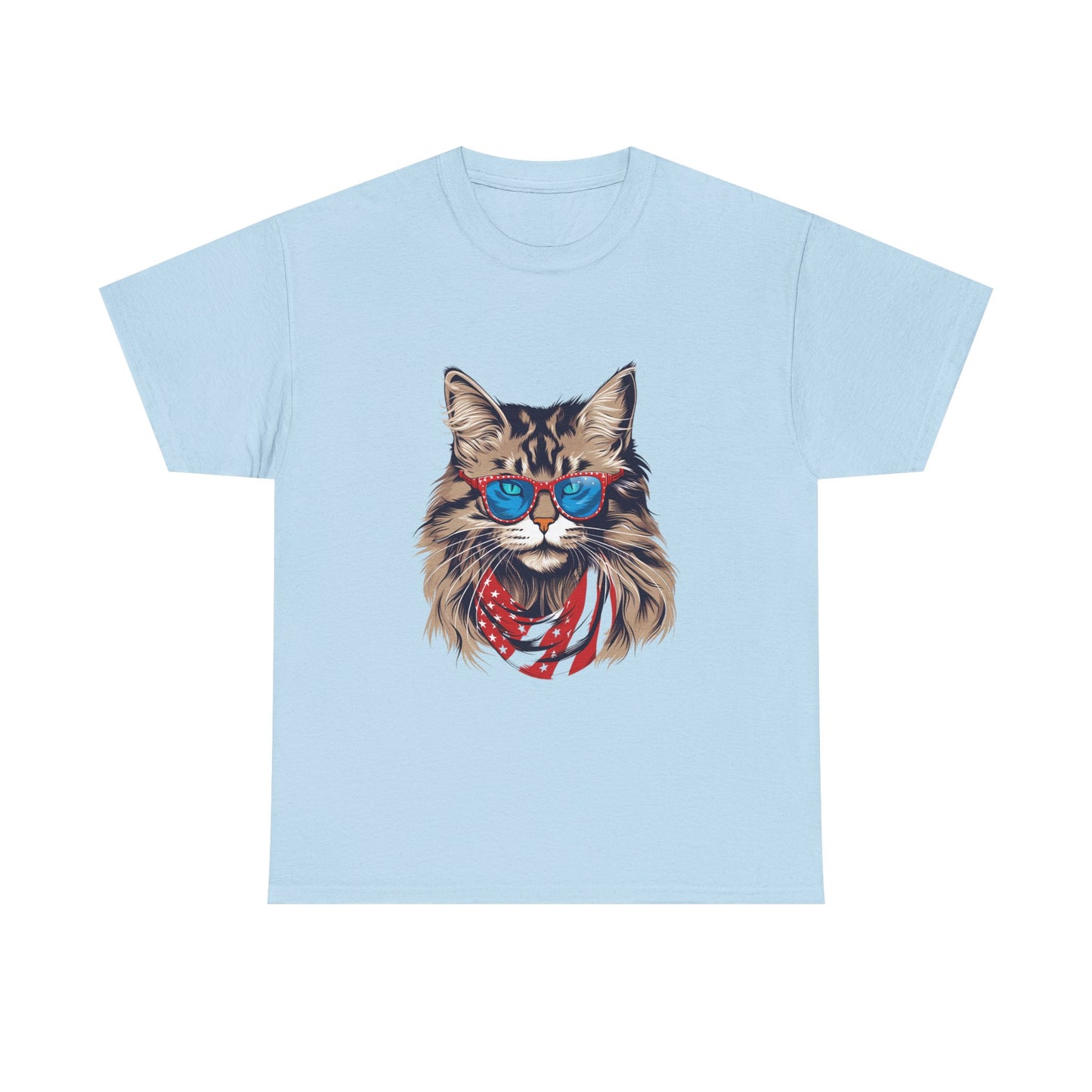 Patriotic Cat Tee — Cat with American Flag Bandana & Sunglasses T-Shirt
