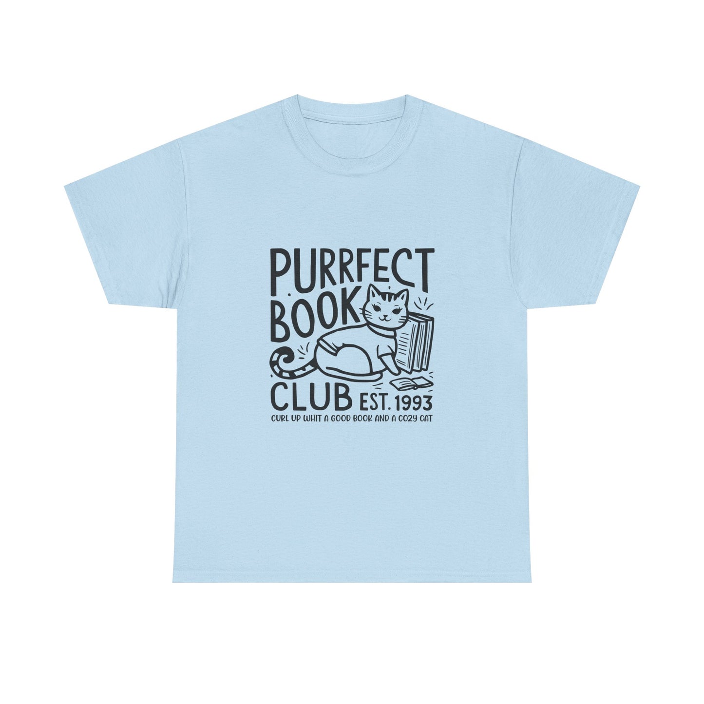 Purrfect Book Club T-Shirt — Cute Cat & Books Graphic Tee for Readers