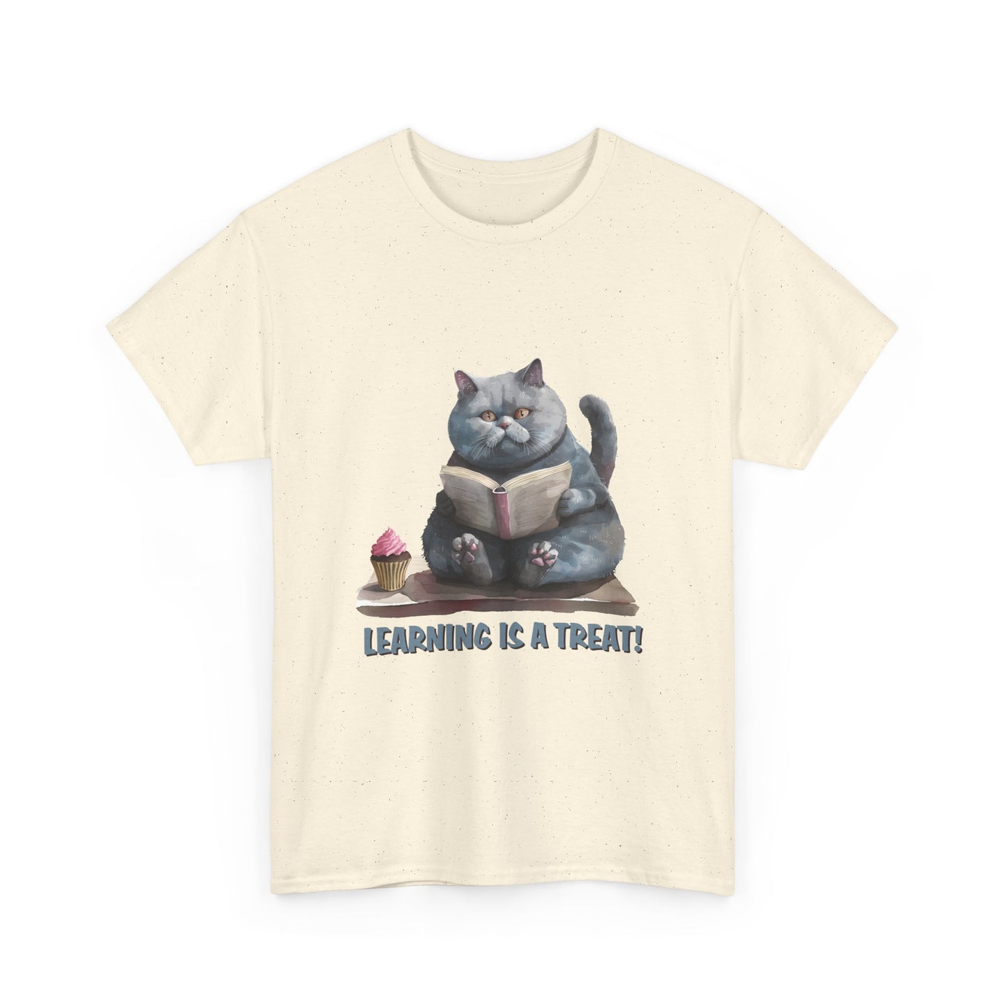 Cat Reading T-Shirt — "Learning Is a Treat" Cute Book Lover Tee