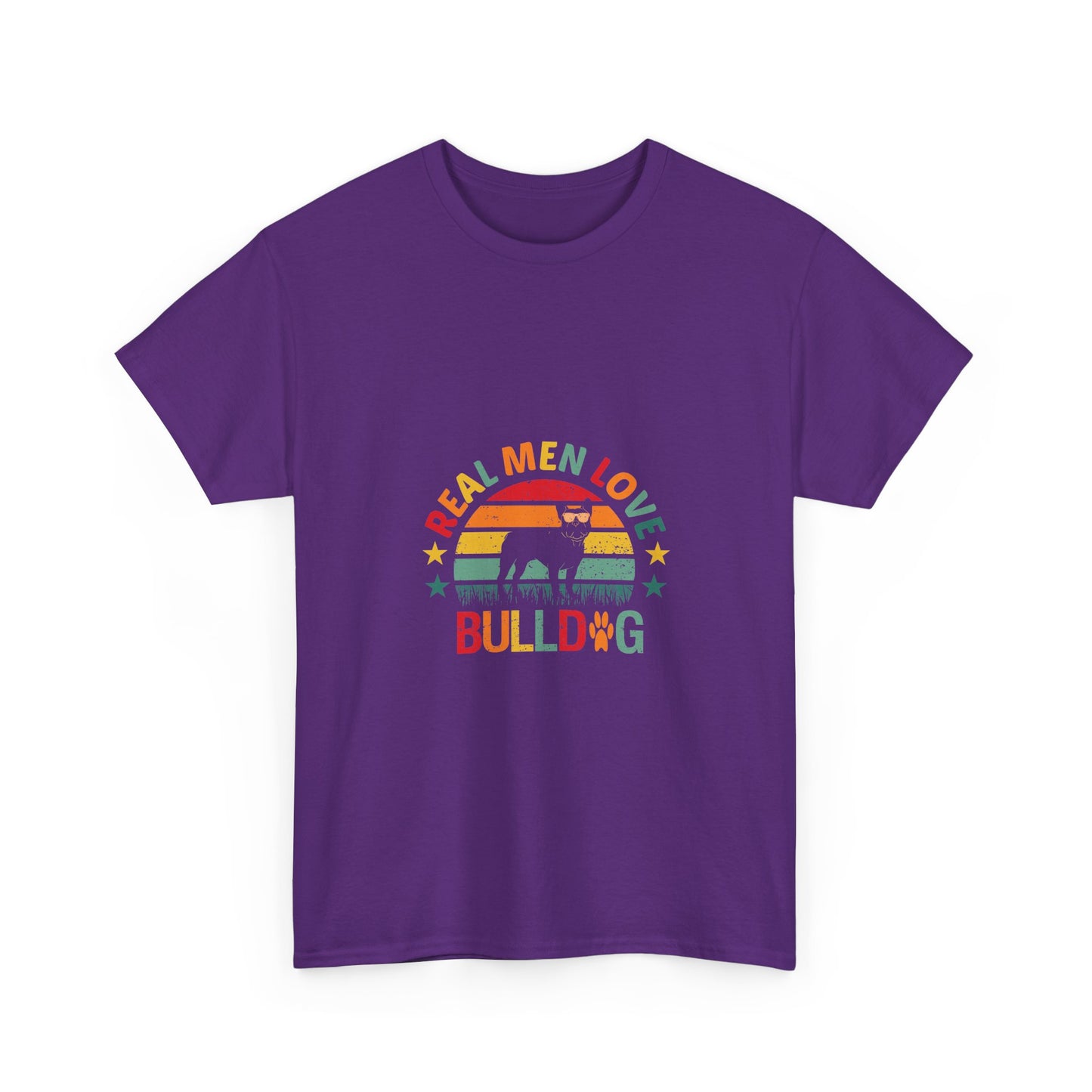 Bulldog T-Shirt — "Real Men Love Bulldog" Retro Rainbow Graphic Tee