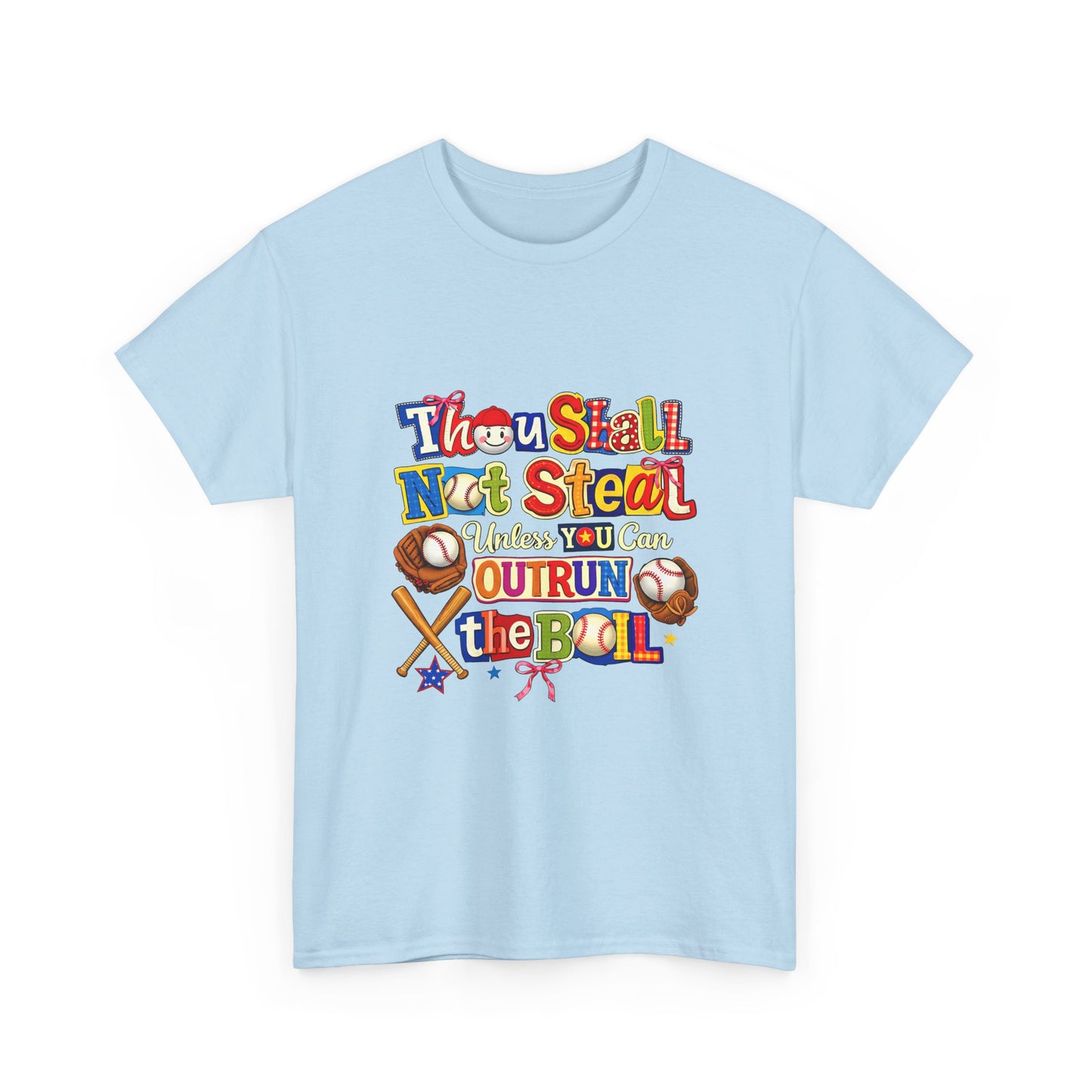 Baseball Mom/Coach T-Shirt – "Thou Shall Not Steal Unless You Can Outrun The Ball" Colorful Sports Tee