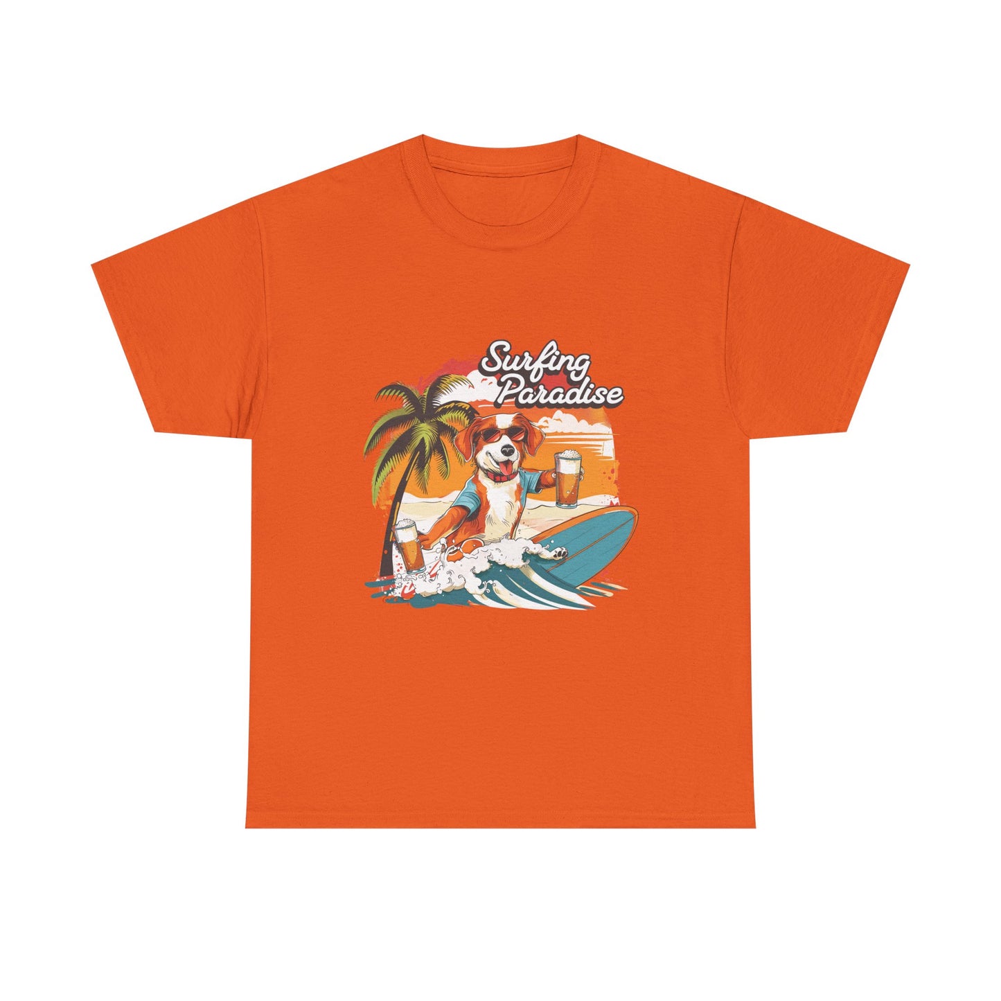 Surfing Paradise Dog T-Shirt – Retro Palm Beach Surf Tee