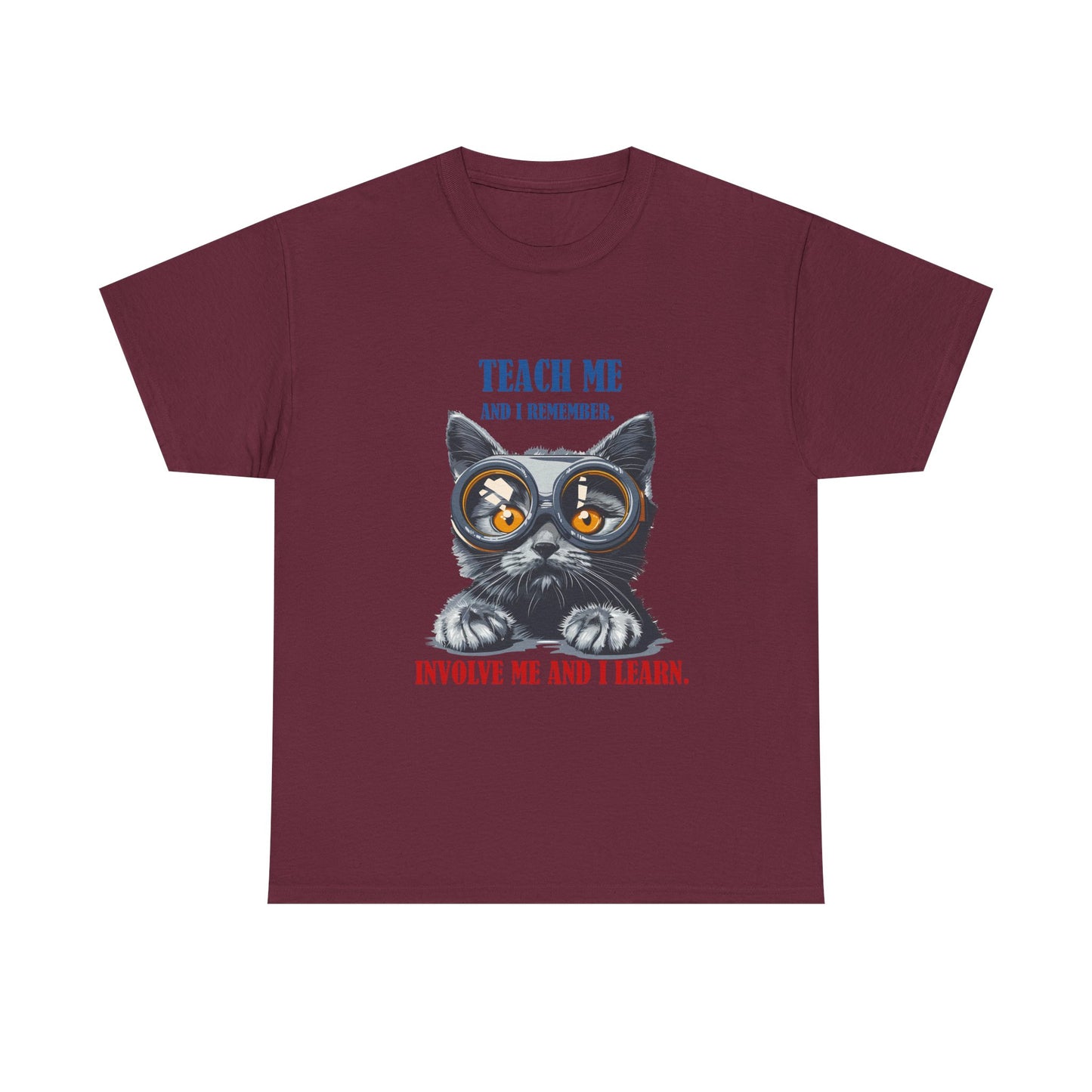 Cat Teacher T‑Shirt — “Teach Me and I Remember, Involve Me and I Learn” Educational Cat Tee