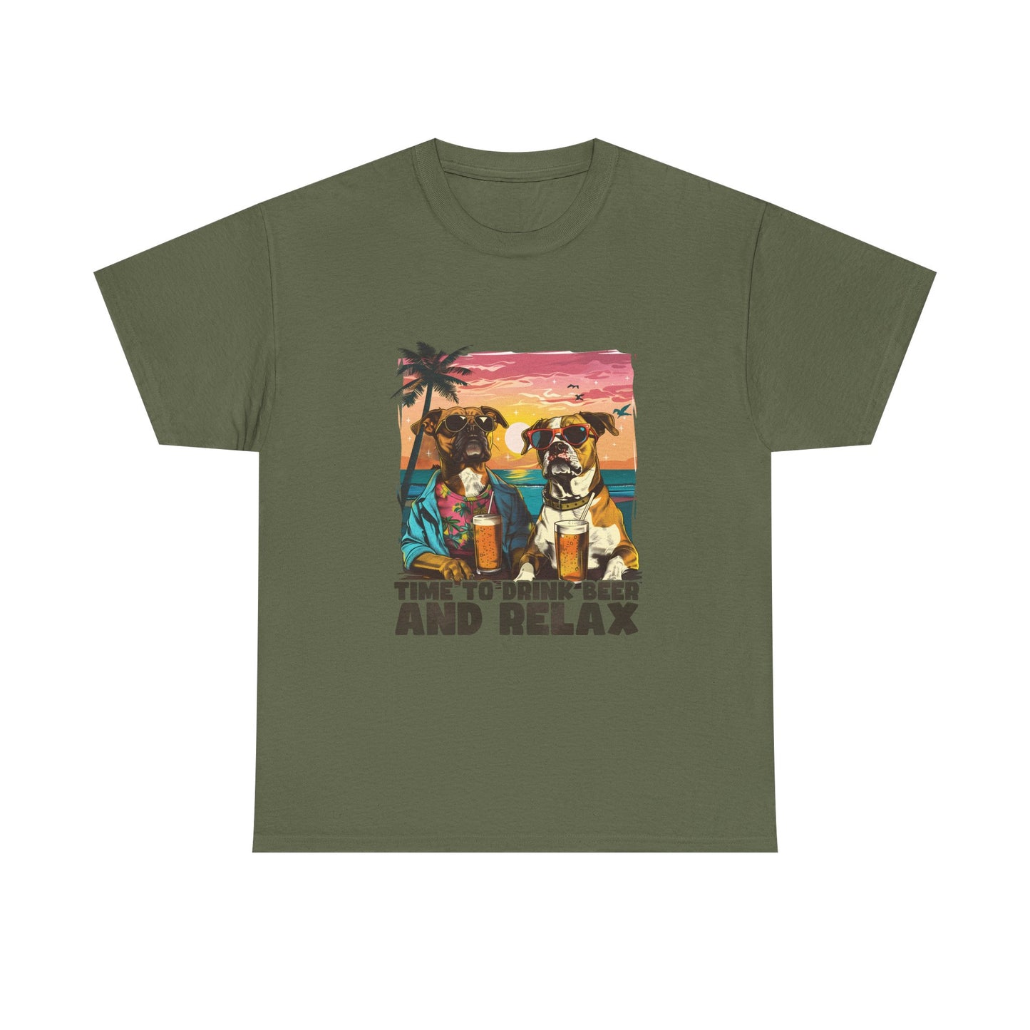 Time to Drink Beer and Relax T-Shirt — Retro Beach Dogs Design