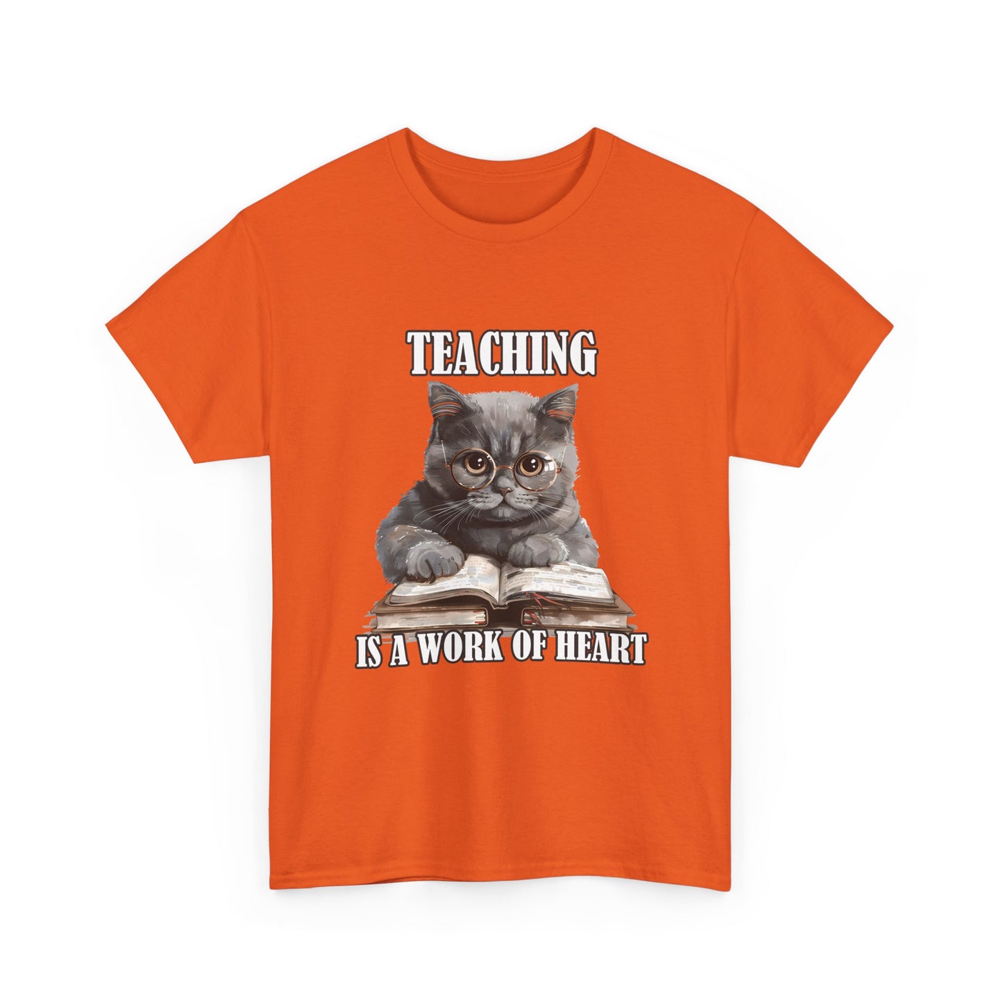 Teacher Cat T-Shirt – "Teaching Is A Work Of Heart" Cute Cat Teacher Tee