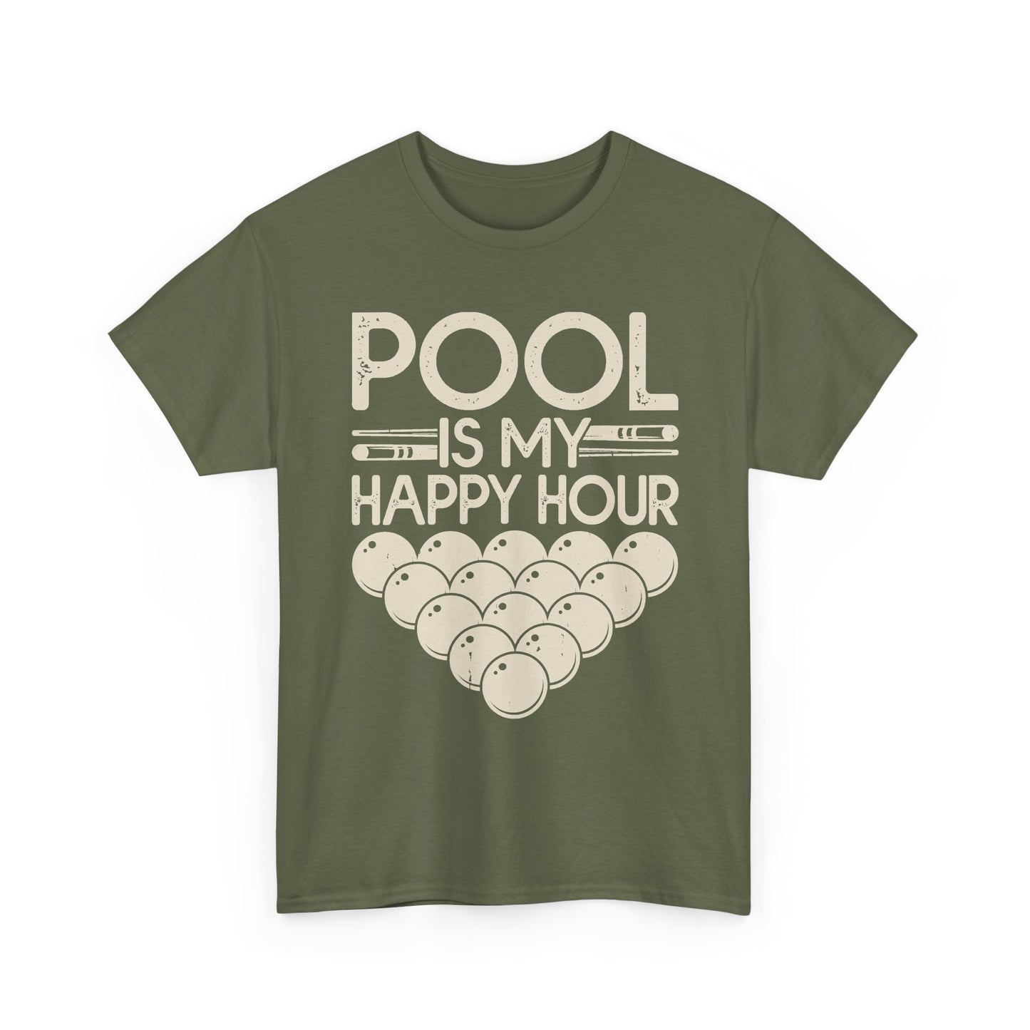 Pool Is My Happy Hour T-Shirt — Billiards Cue & Ball Graphic Tee