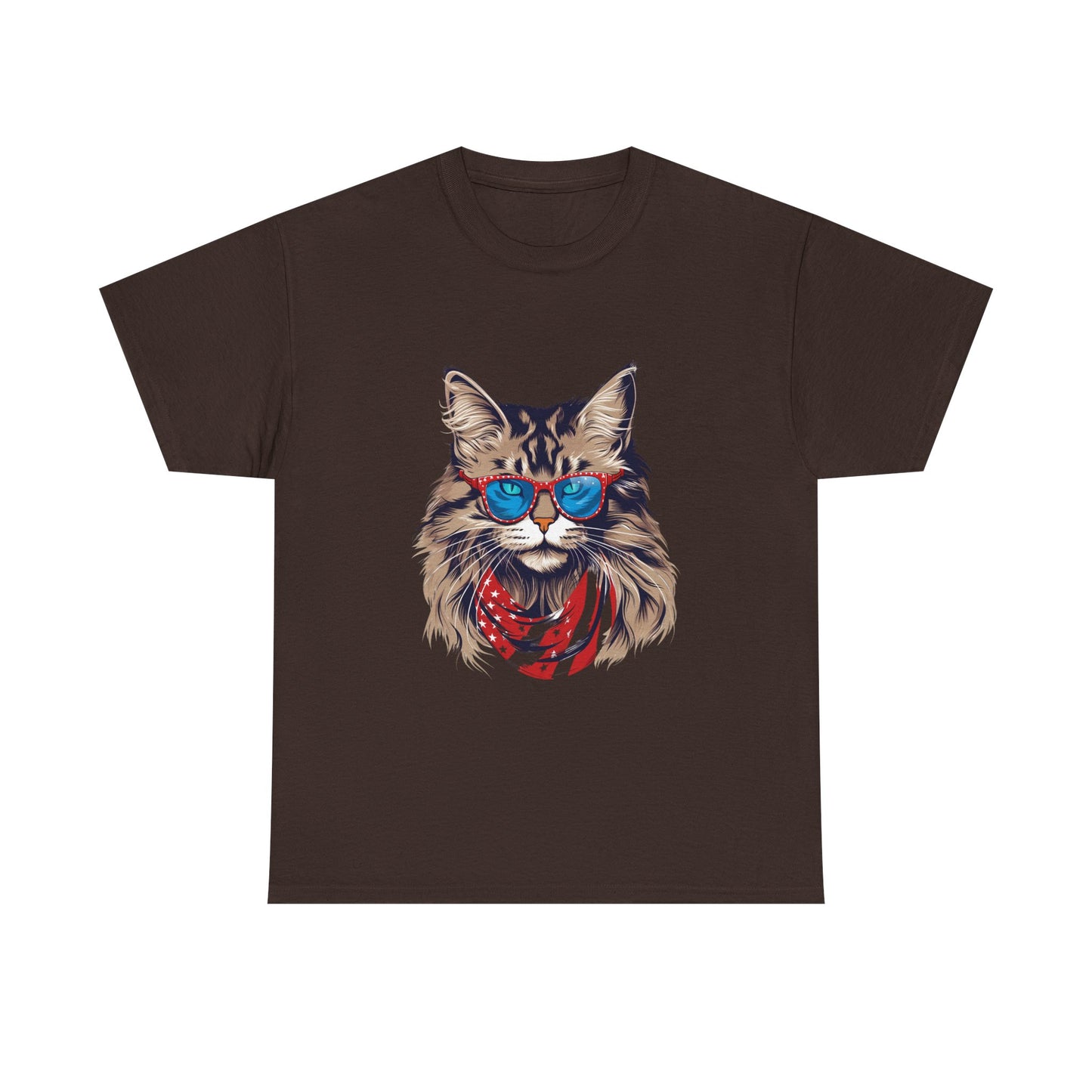 Patriotic Cat Tee — Cat with American Flag Bandana & Sunglasses T-Shirt