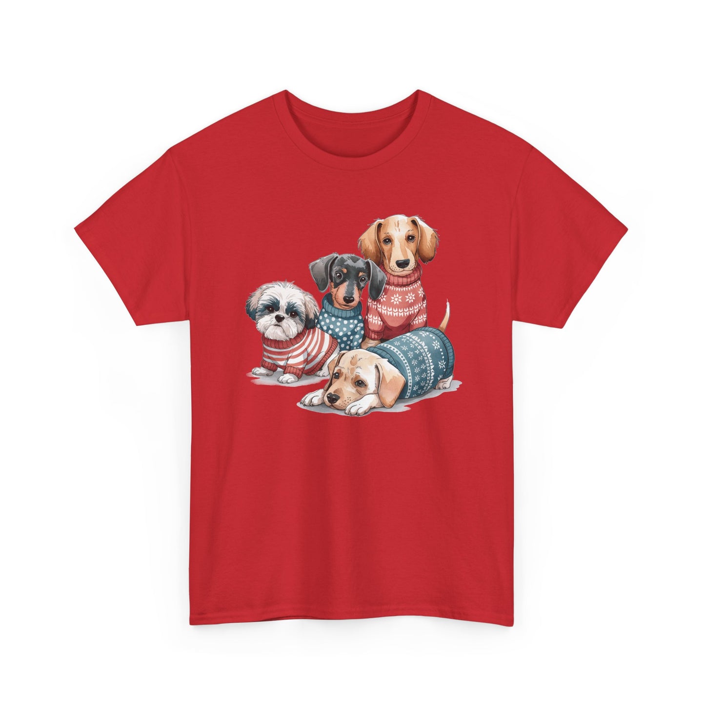 Dog Squad Tee — Cute Puppies in Cozy Sweaters Graphic T-Shirt