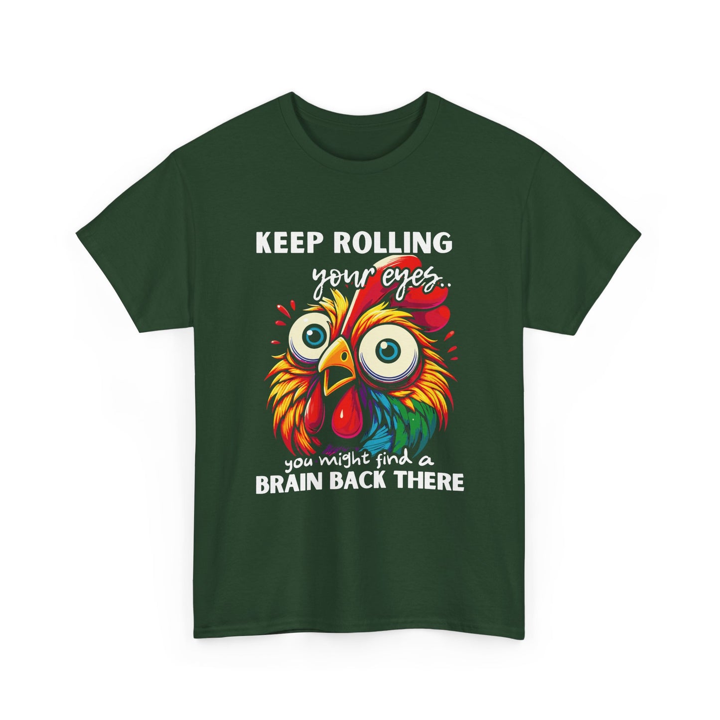 Funny Unisex Heavy Cotton Tee - 'Keep Rolling Your Eyes' Colorful Chicken Design