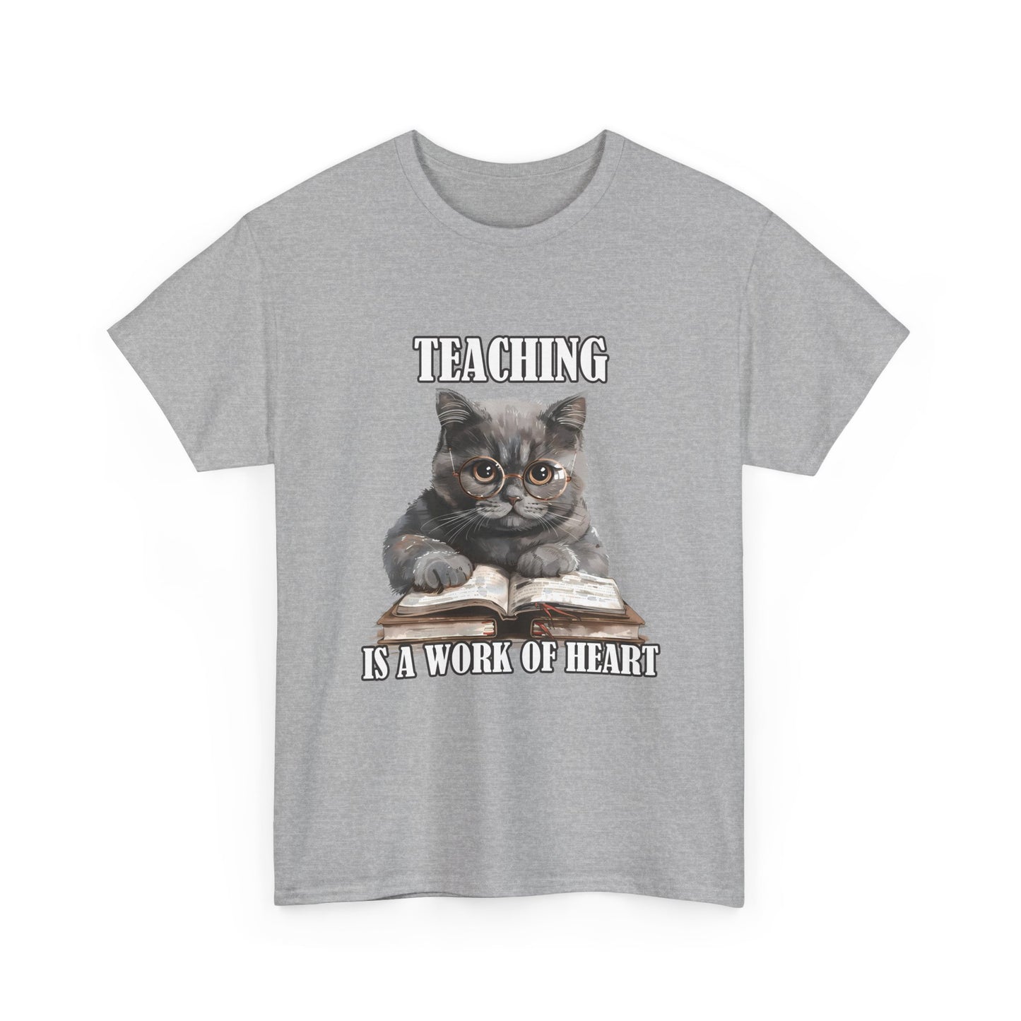 Teacher Cat T-Shirt – "Teaching Is A Work Of Heart" Cute Cat Teacher Tee