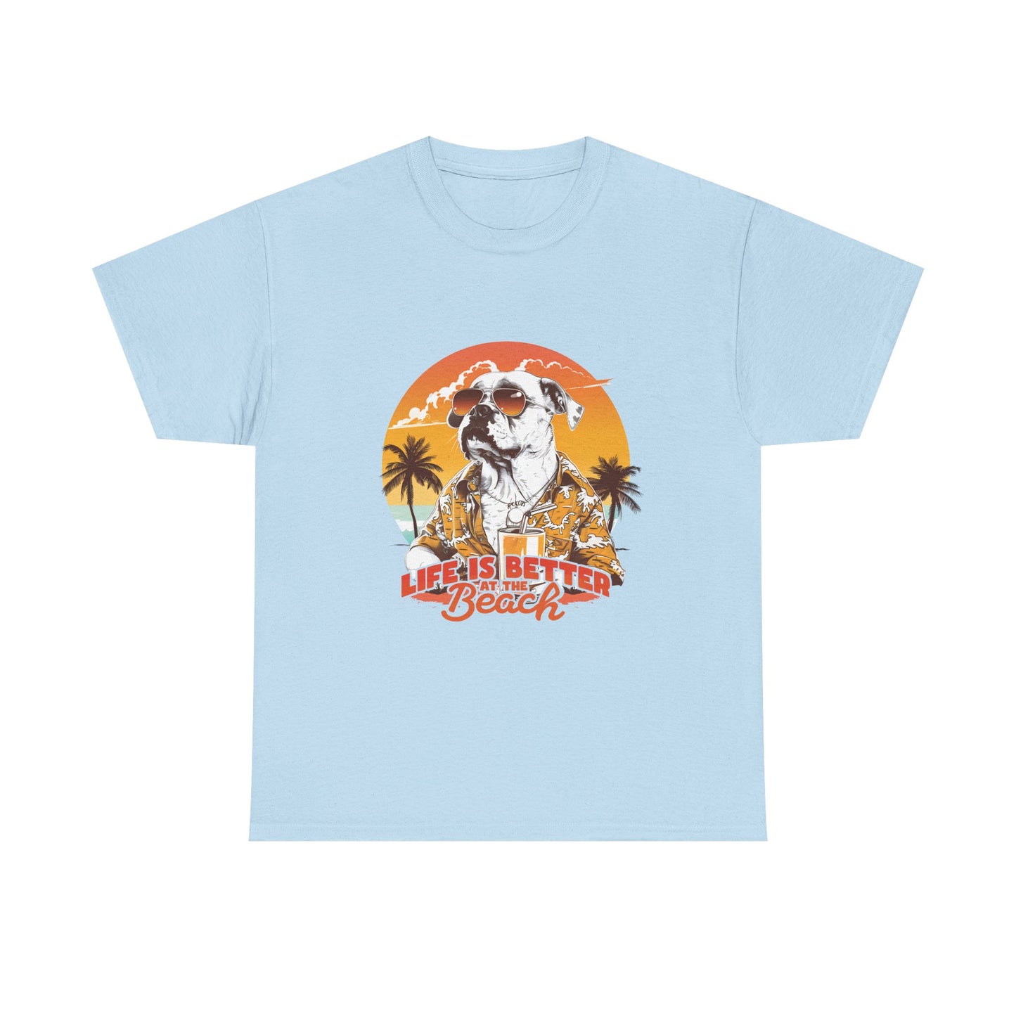 Beach Dog T‑Shirt — "Life Is Better at the Beach" Vintage Sunset Tee