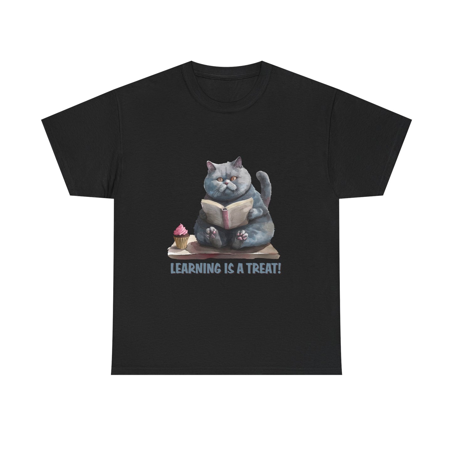Cat Reading T-Shirt — "Learning Is a Treat" Cute Book Lover Tee
